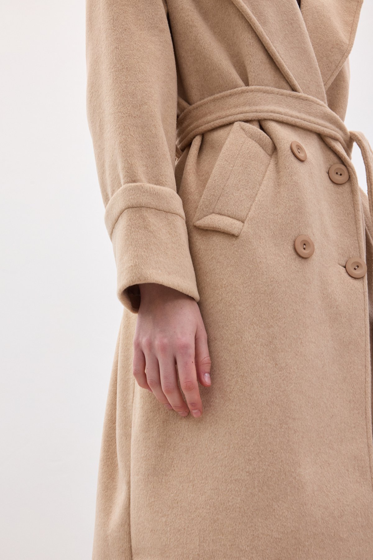 Beli Bağlamalı Uzun Kaban - Bej