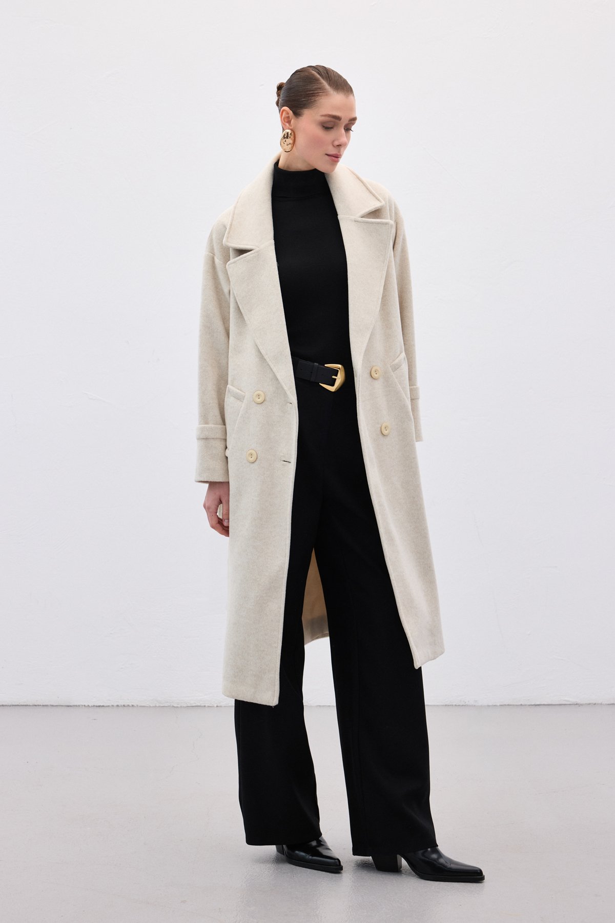 Beli Bağlamalı Uzun Kaban - Taş