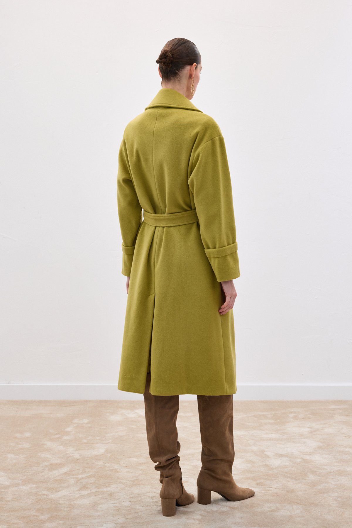 Beli Bağlamalı Uzun Kaban - Yağ Yeşili