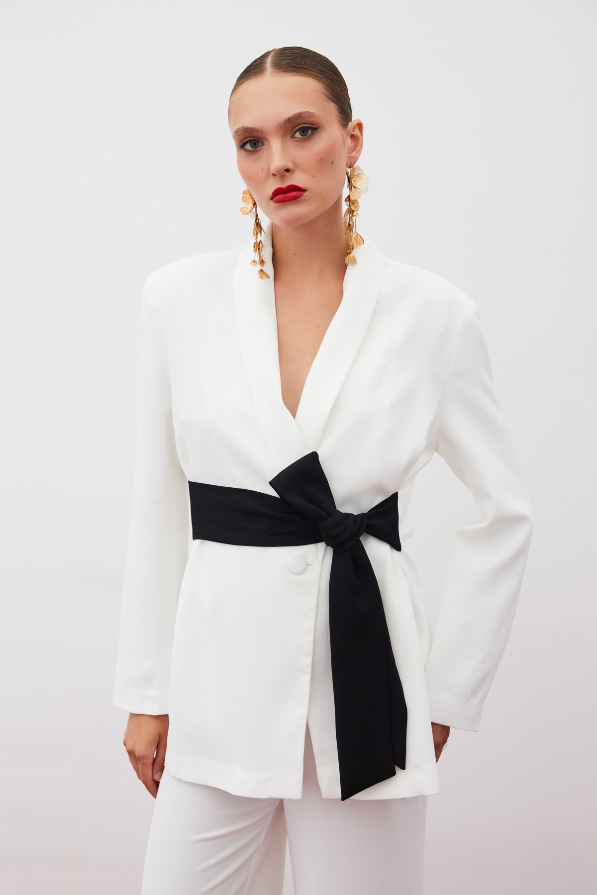 Beli Kuşaklı Uzun Ceket - EKRU