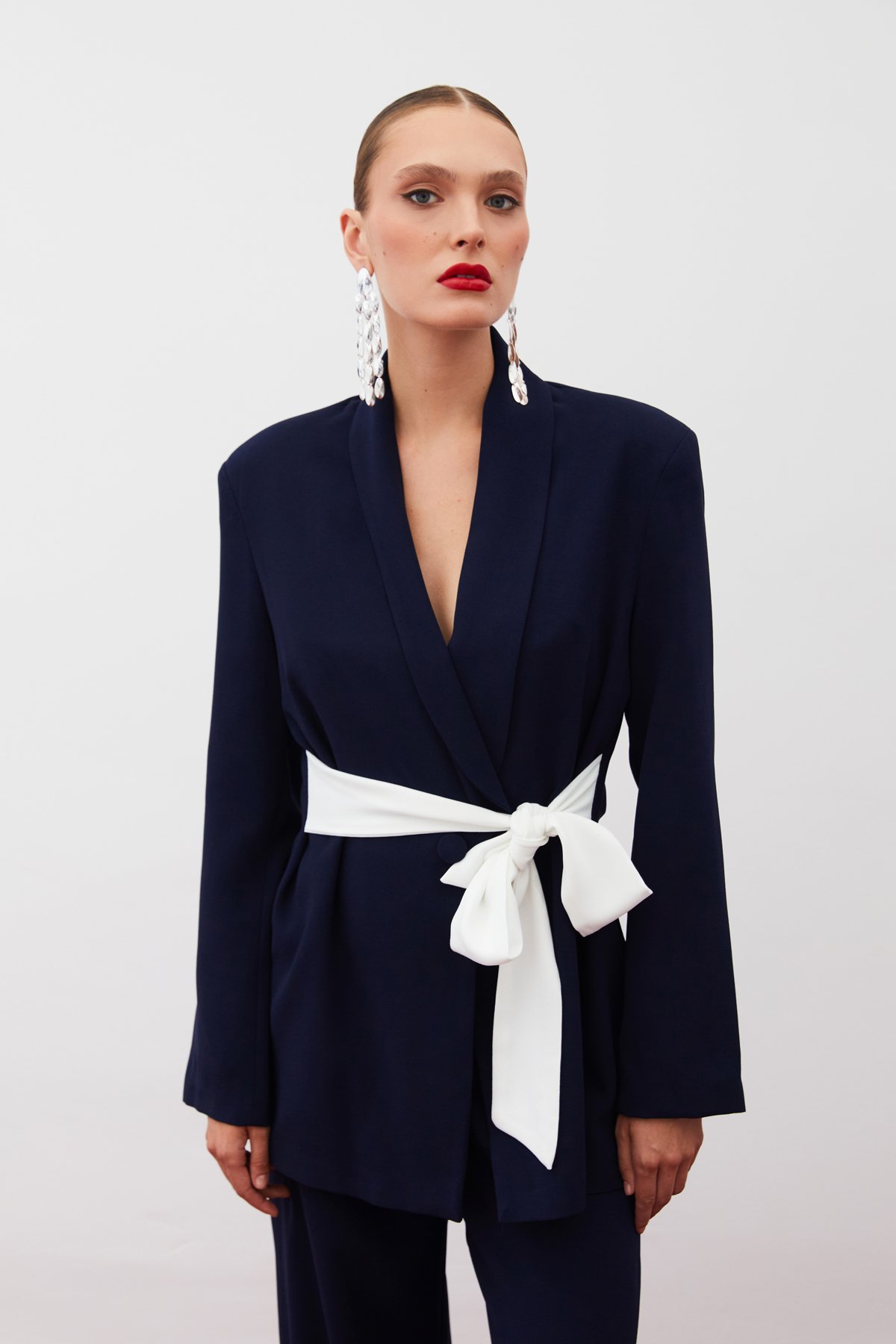 Beli Kuşaklı Uzun Ceket - LACİVERT