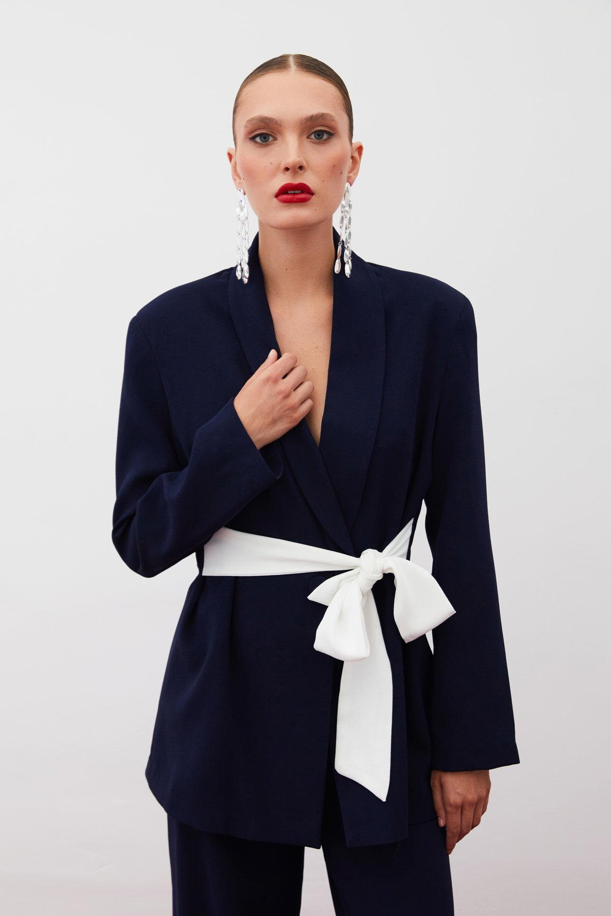 Beli Kuşaklı Uzun Ceket - LACİVERT