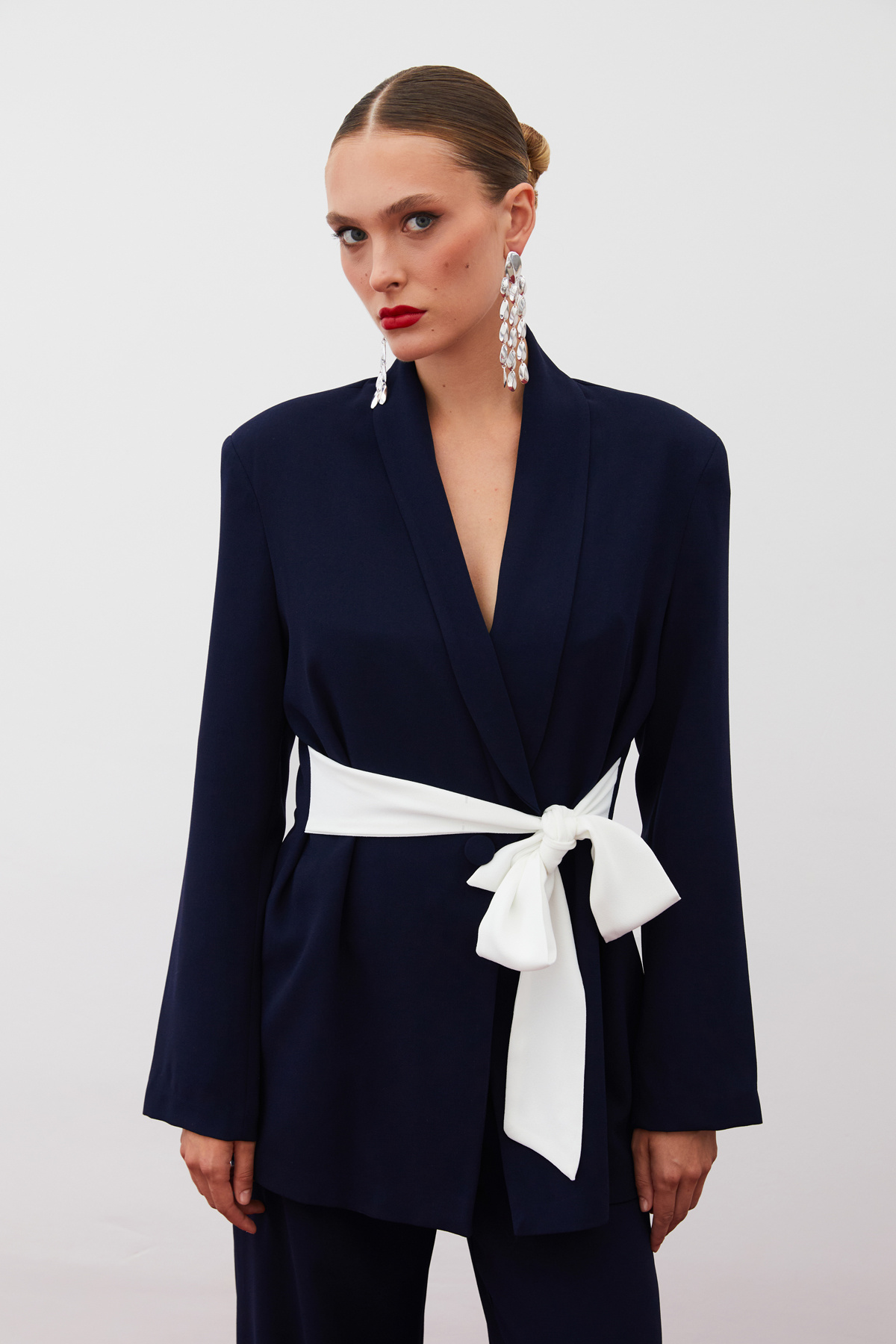 Beli Kuşaklı Uzun Ceket - LACİVERT