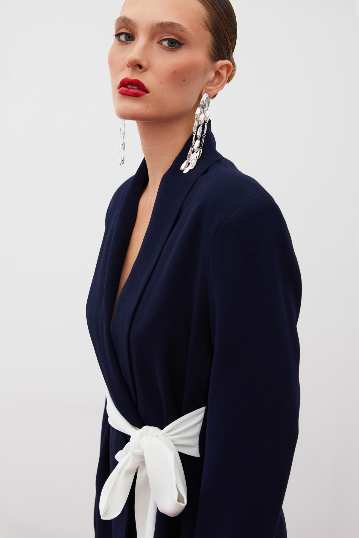 Beli Kuşaklı Uzun Ceket - LACİVERT