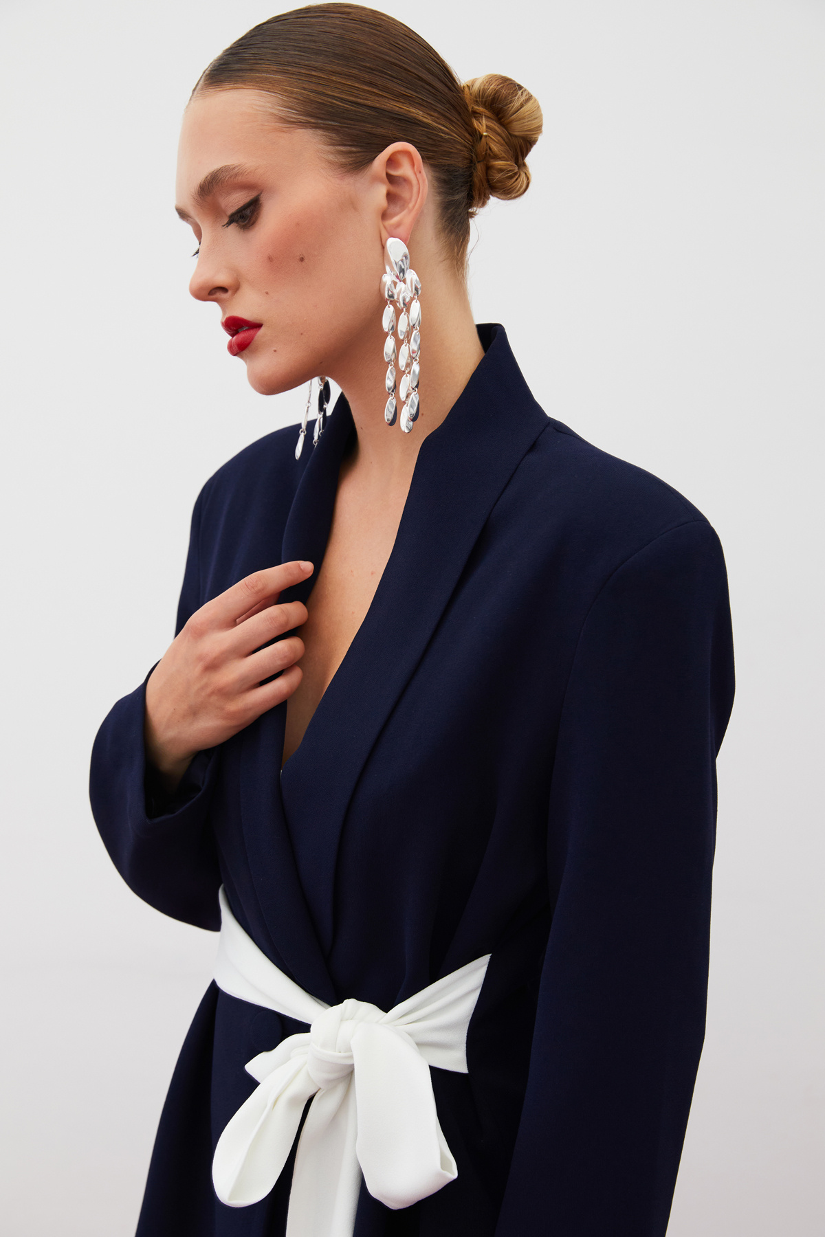 Beli Kuşaklı Uzun Ceket - LACİVERT