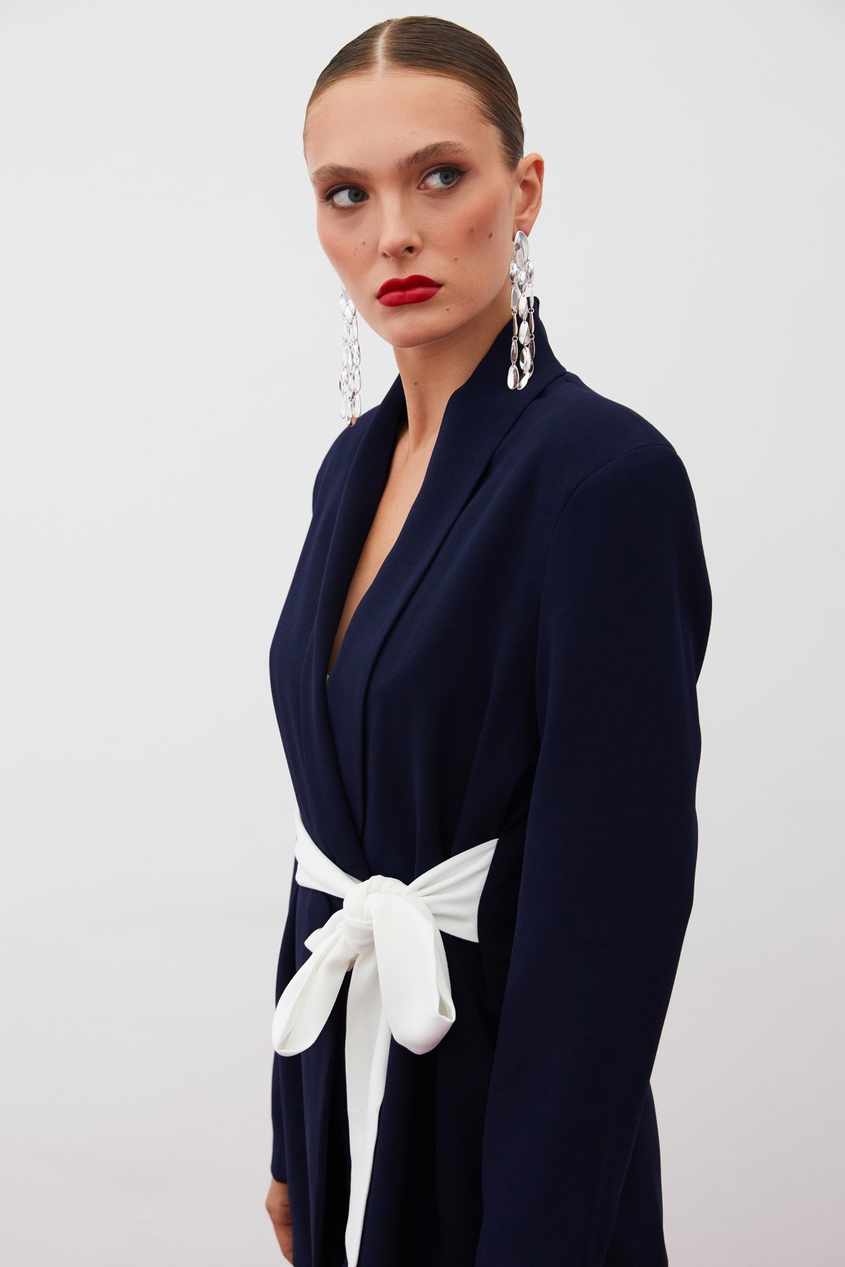 Beli Kuşaklı Uzun Ceket - LACİVERT