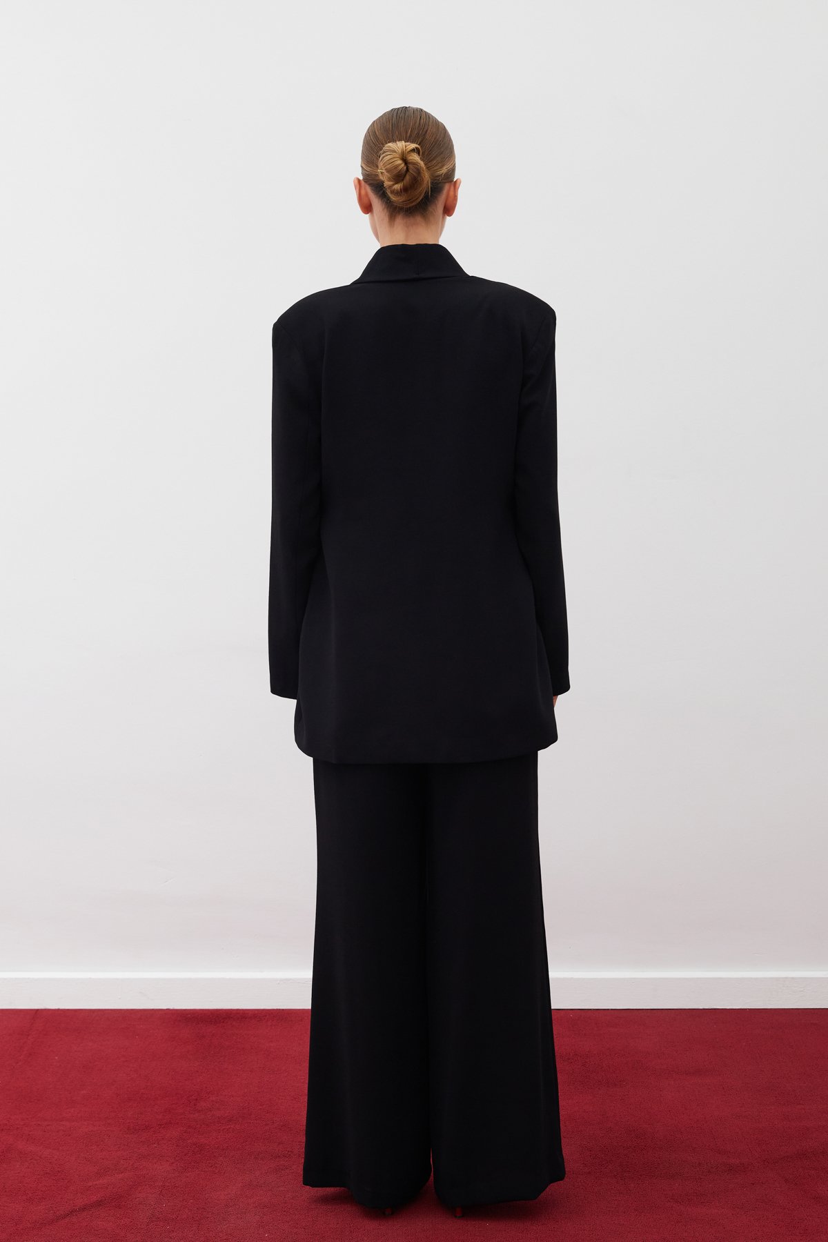 Long Jacket with Belted Waist - BLACK