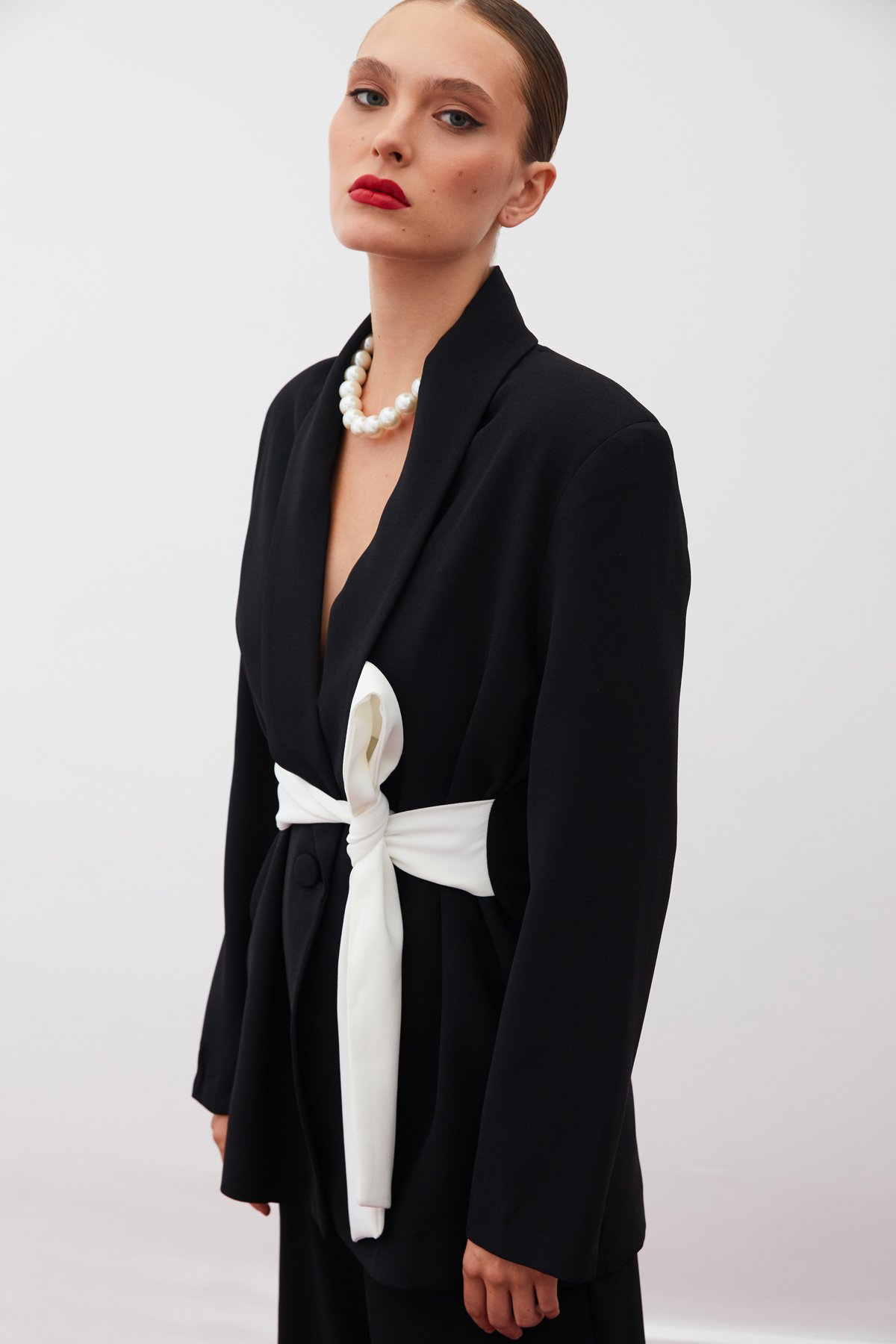 Long Jacket with Belted Waist - BLACK