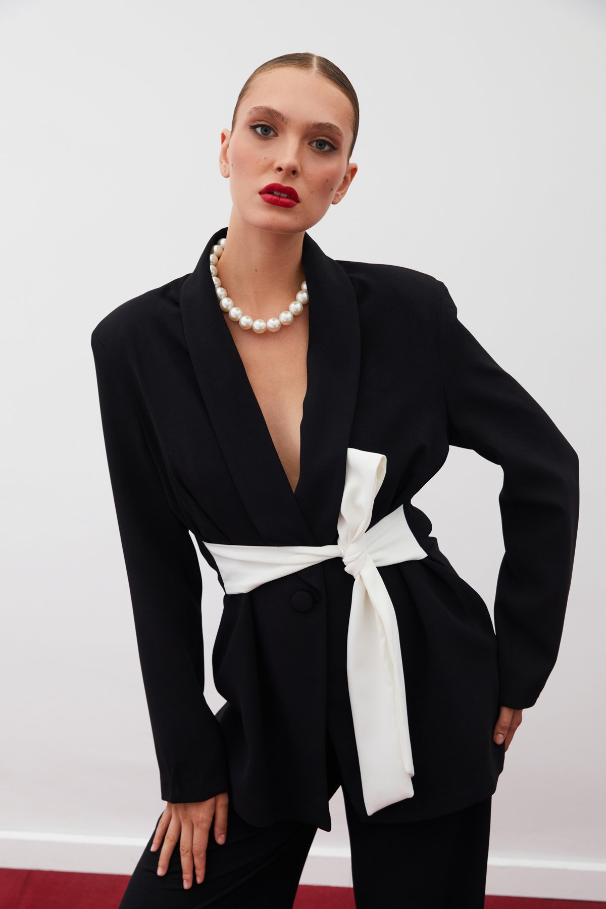 Long Jacket with Belted Waist - BLACK