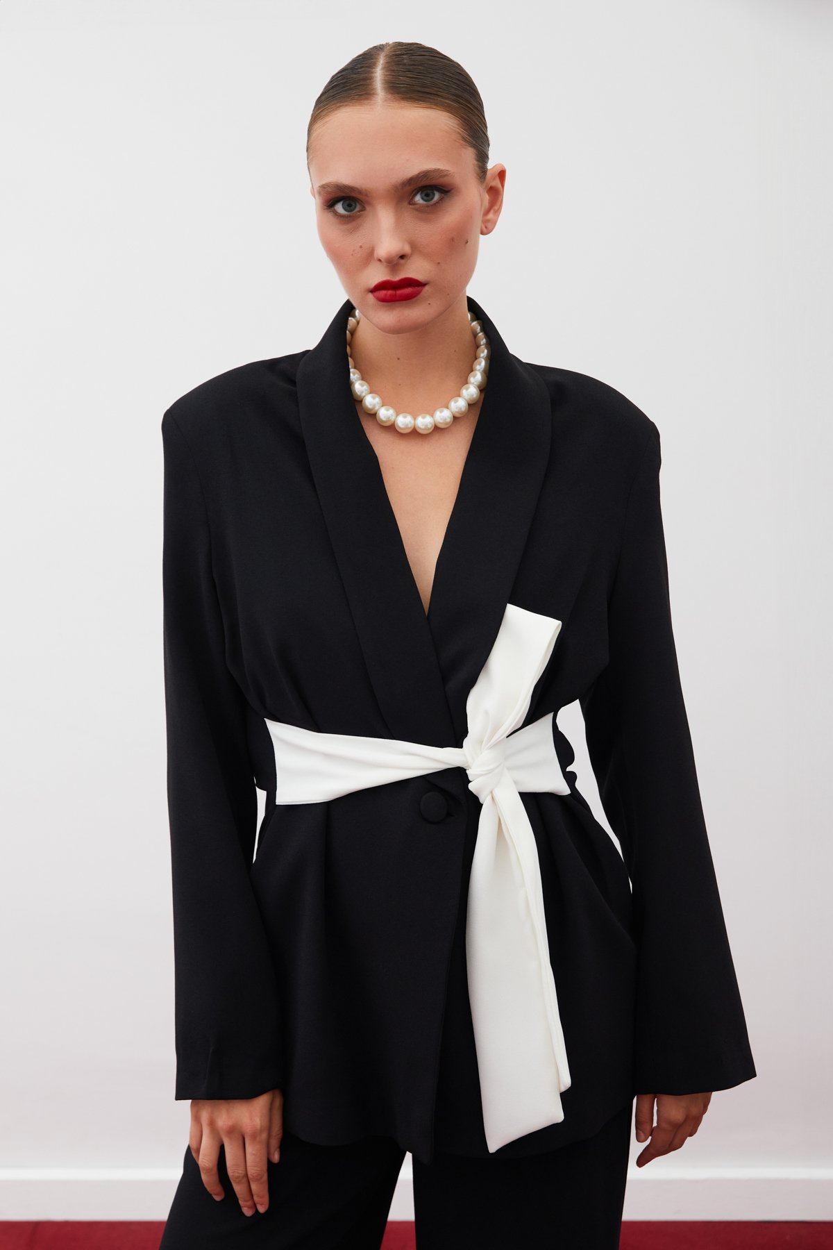 Long Jacket with Belted Waist - BLACK
