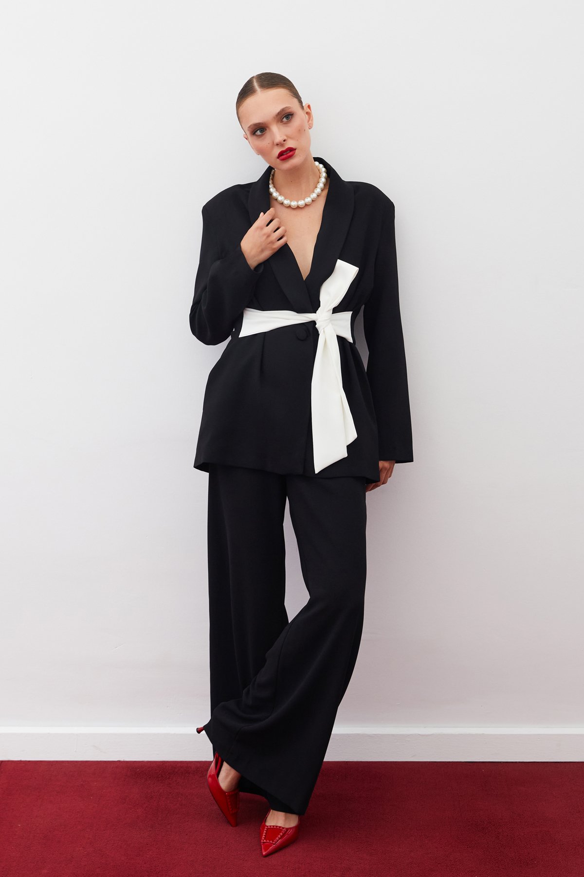 Long Jacket with Belted Waist - BLACK