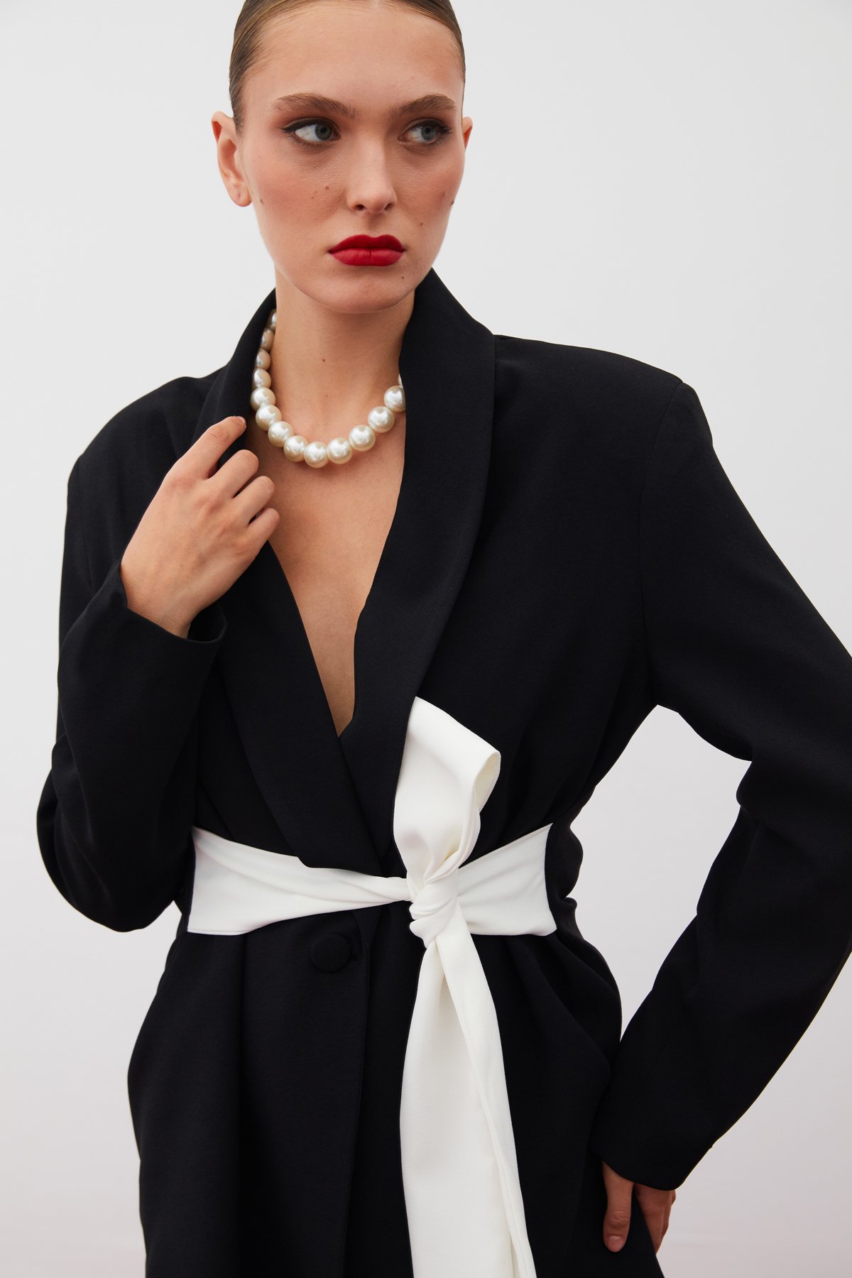 Long Jacket with Belted Waist - BLACK