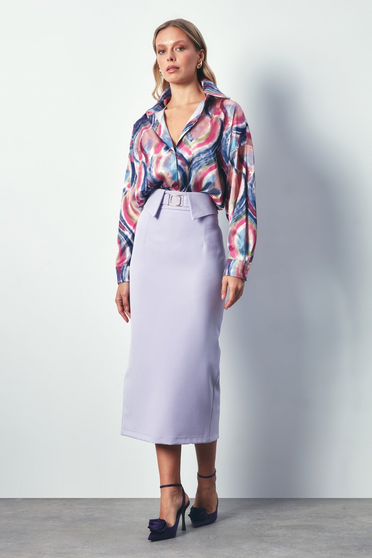 Midi Skirt with Joint Belt - LILA