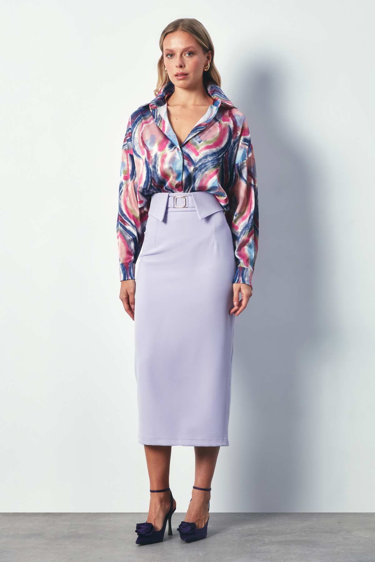 Midi Skirt with Joint Belt - LILA