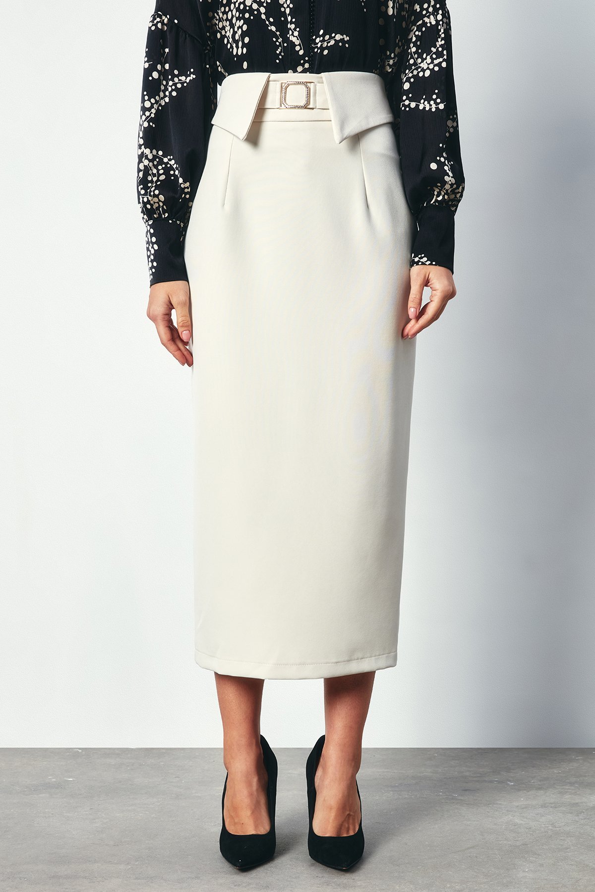 Birleşik Kemerli Midi Etek - TAŞ