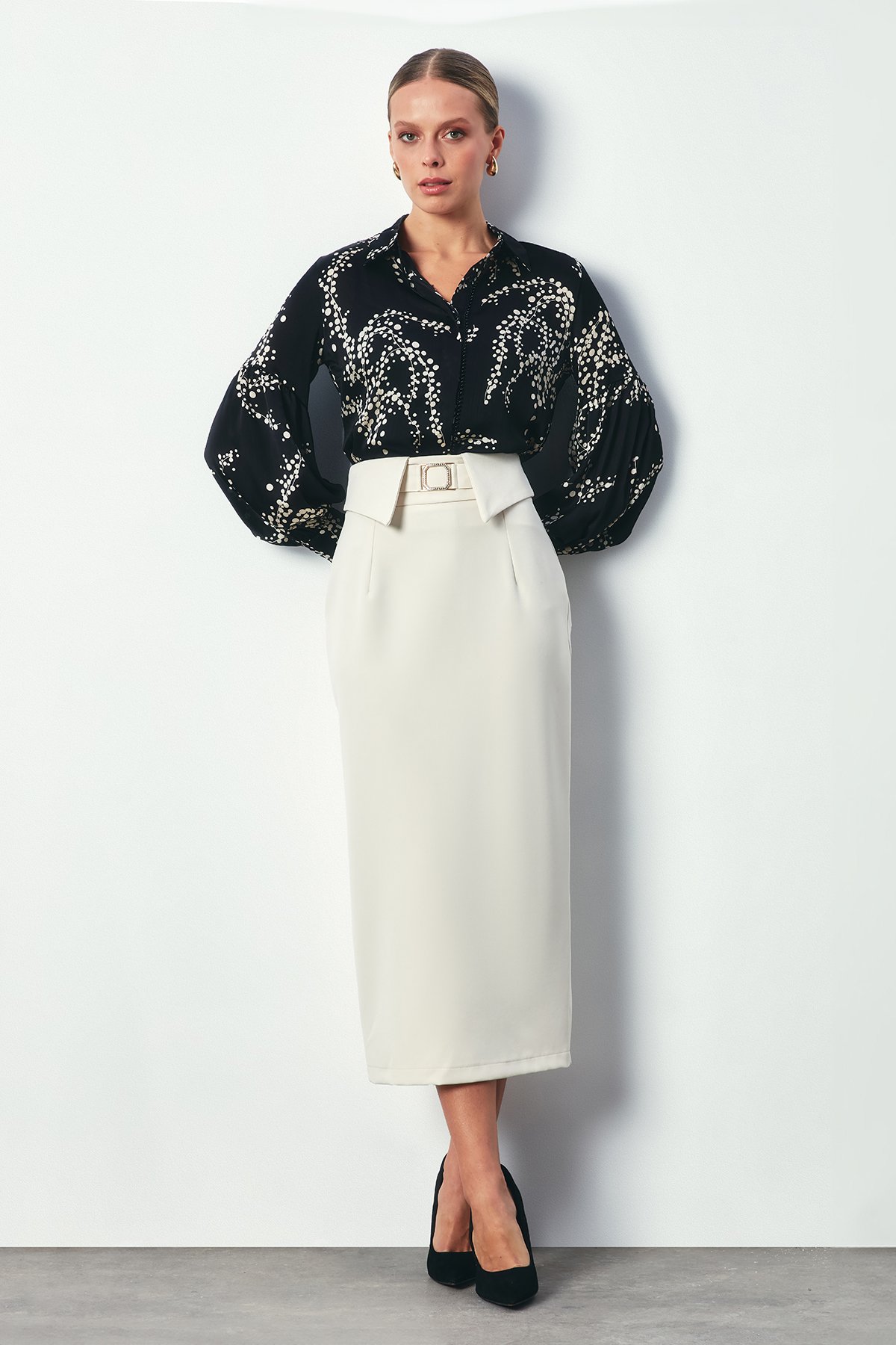 Birleşik Kemerli Midi Etek - TAŞ