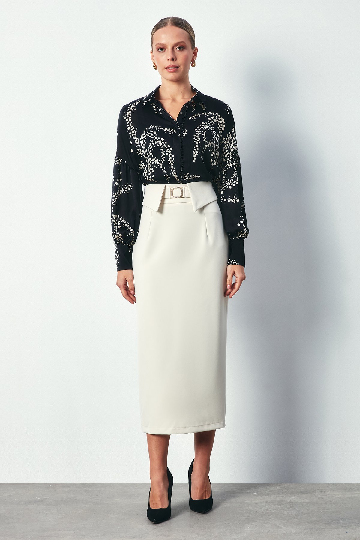 Birleşik Kemerli Midi Etek - TAŞ