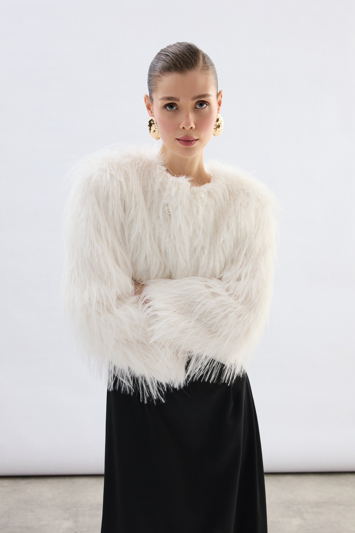 Bisiklet Yaka Suni Kürk - Ekru