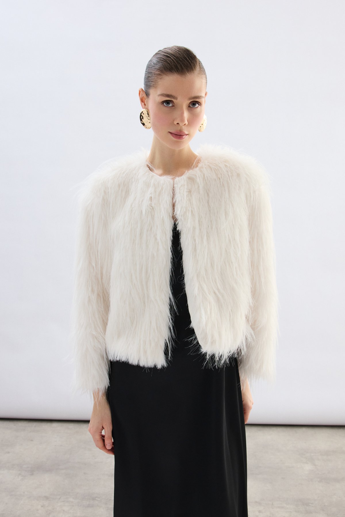 Bisiklet Yaka Suni Kürk - Ekru