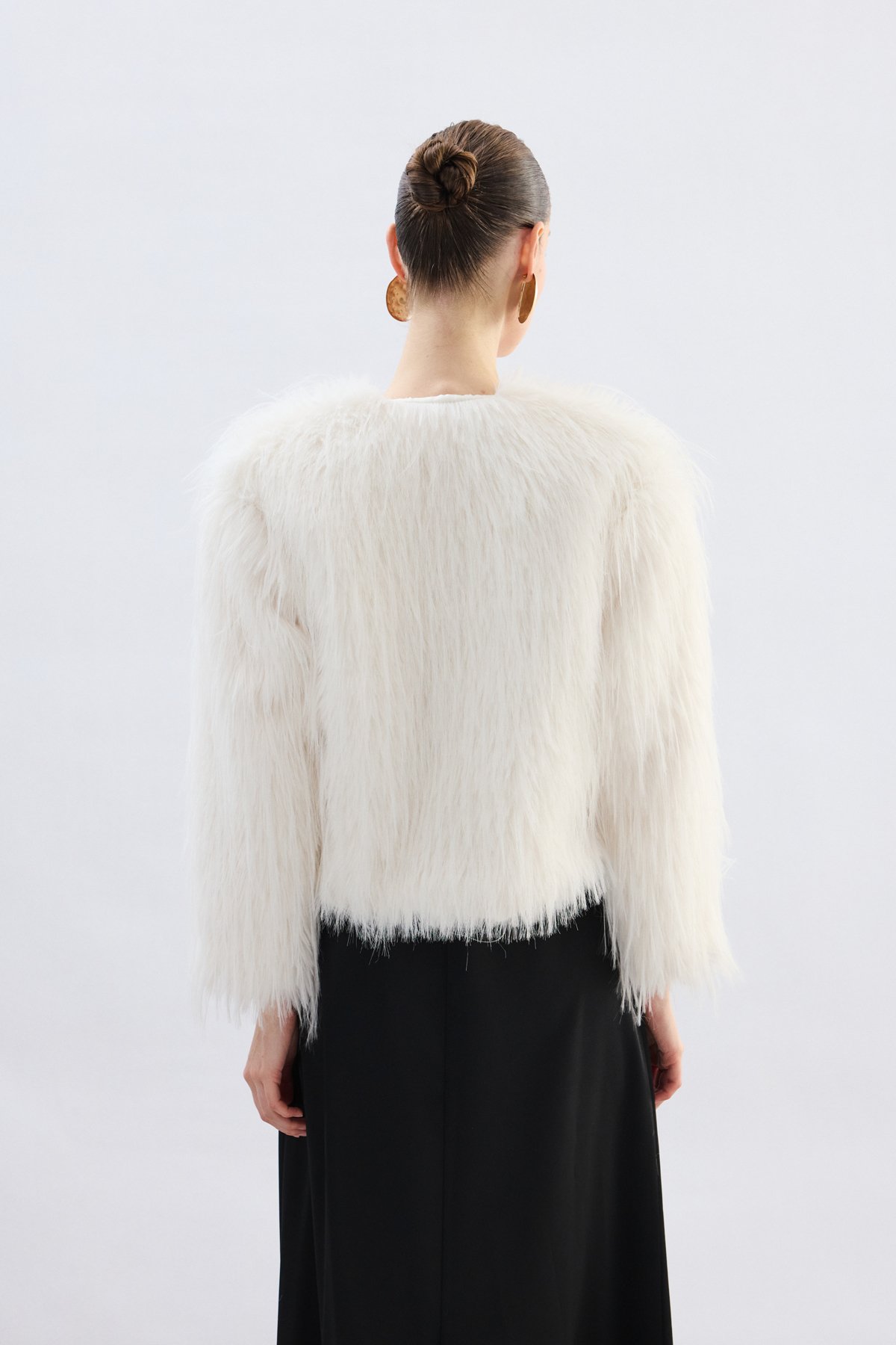 Bisiklet Yaka Suni Kürk - Ekru