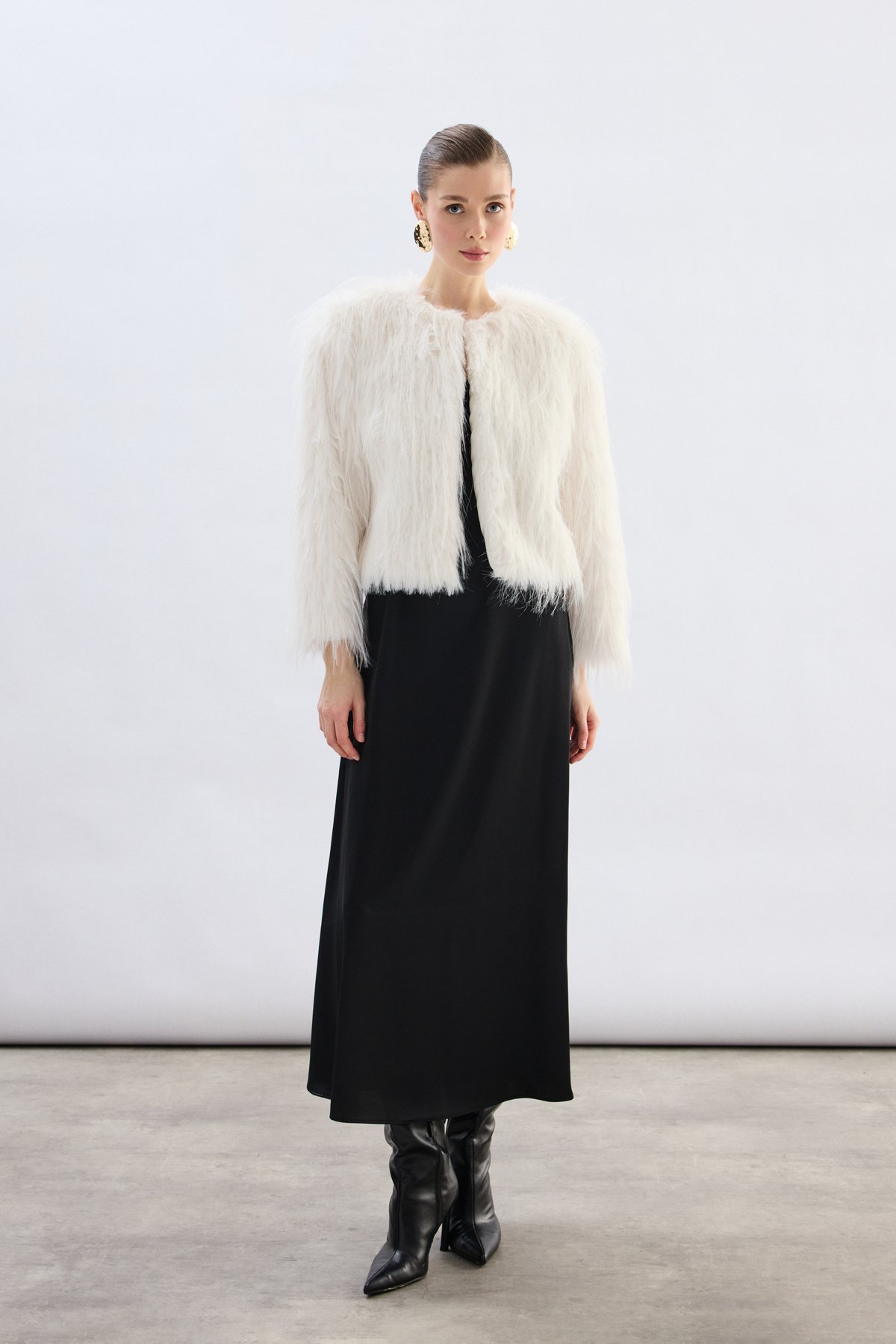 Bisiklet Yaka Suni Kürk - Ekru