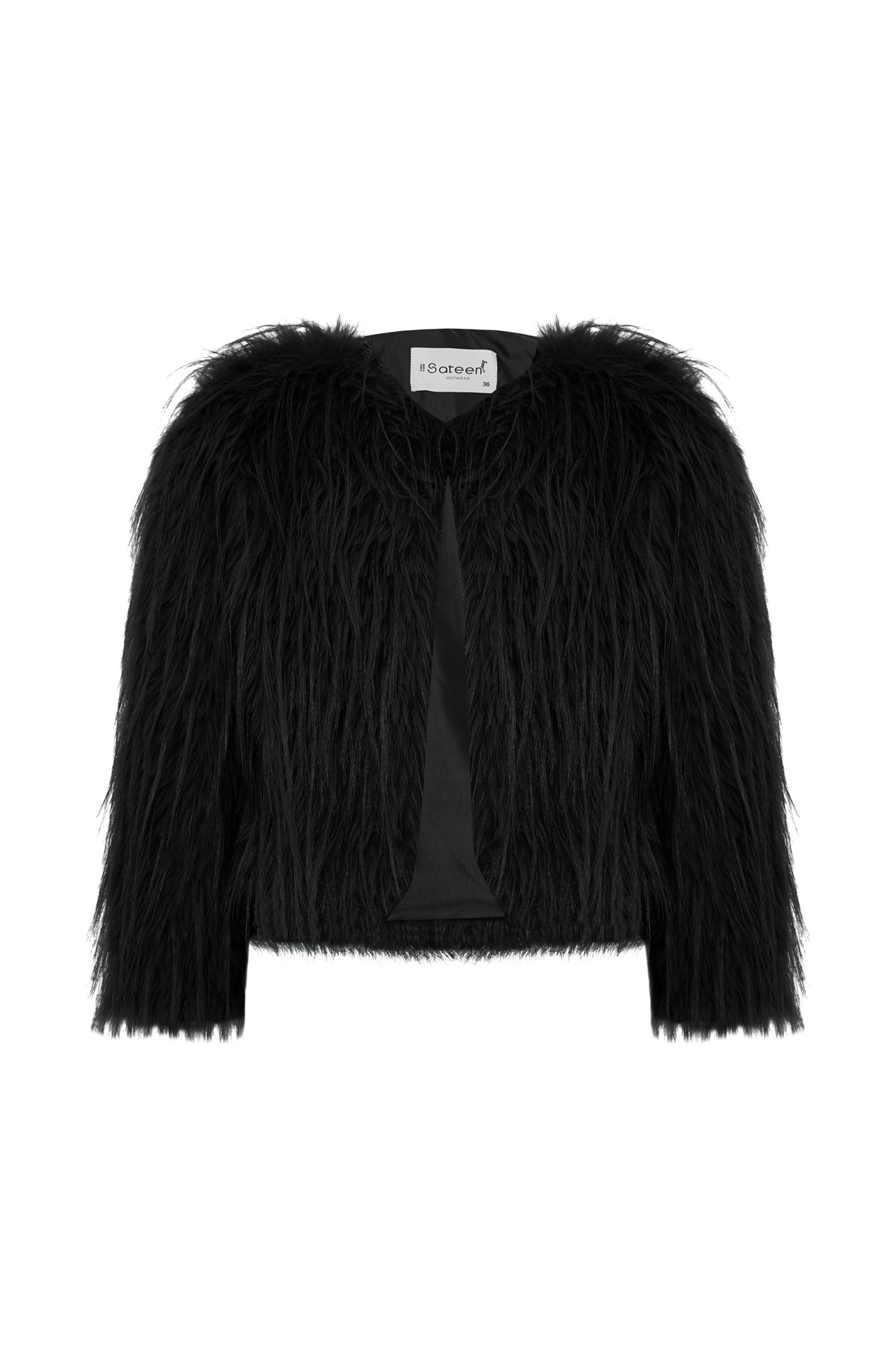 Bisiklet Yaka Suni Kürk - Siyah