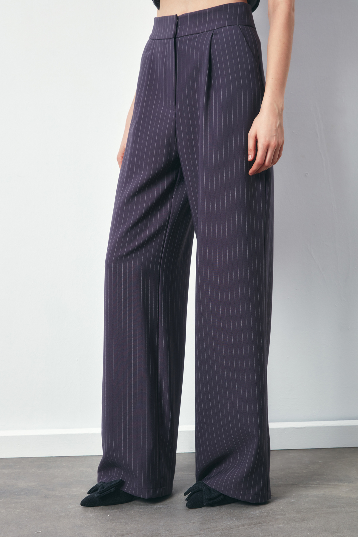 Bol Paça Çizgili Pantolon - GRİ