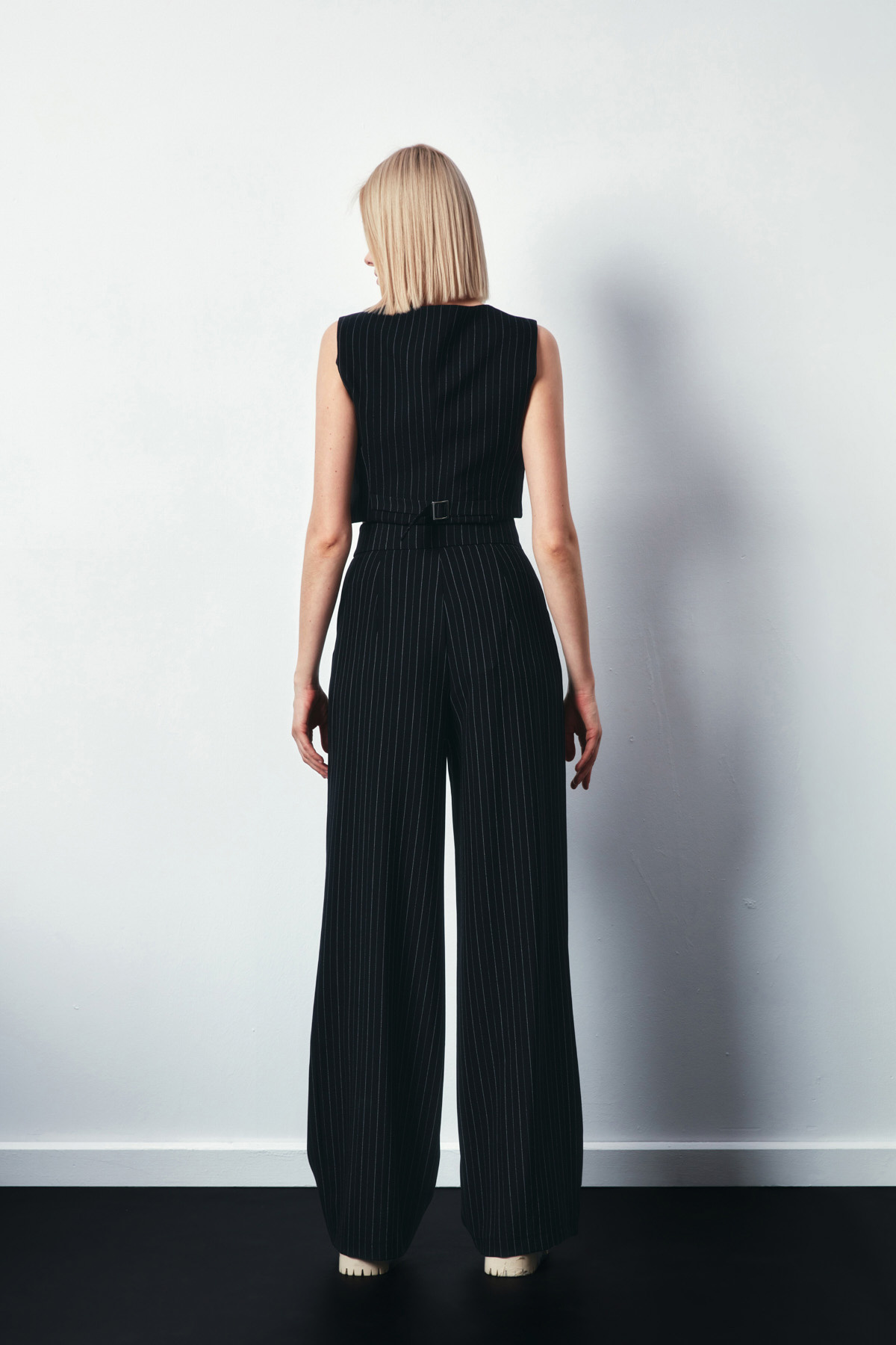 Bol Paça Çizgili Pantolon - SİYAH