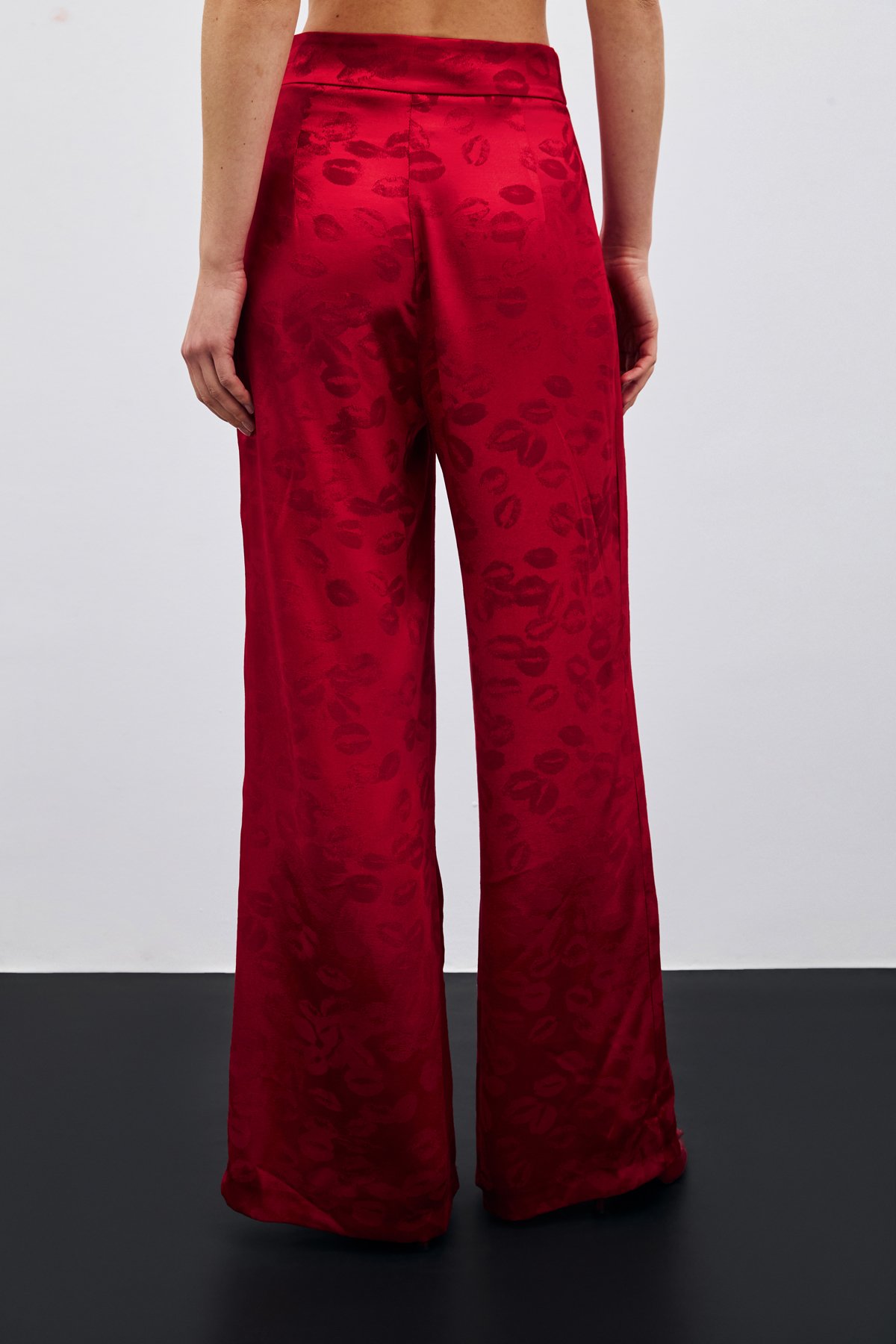 Bol Paça Desenli Pantolon - Kırmızı