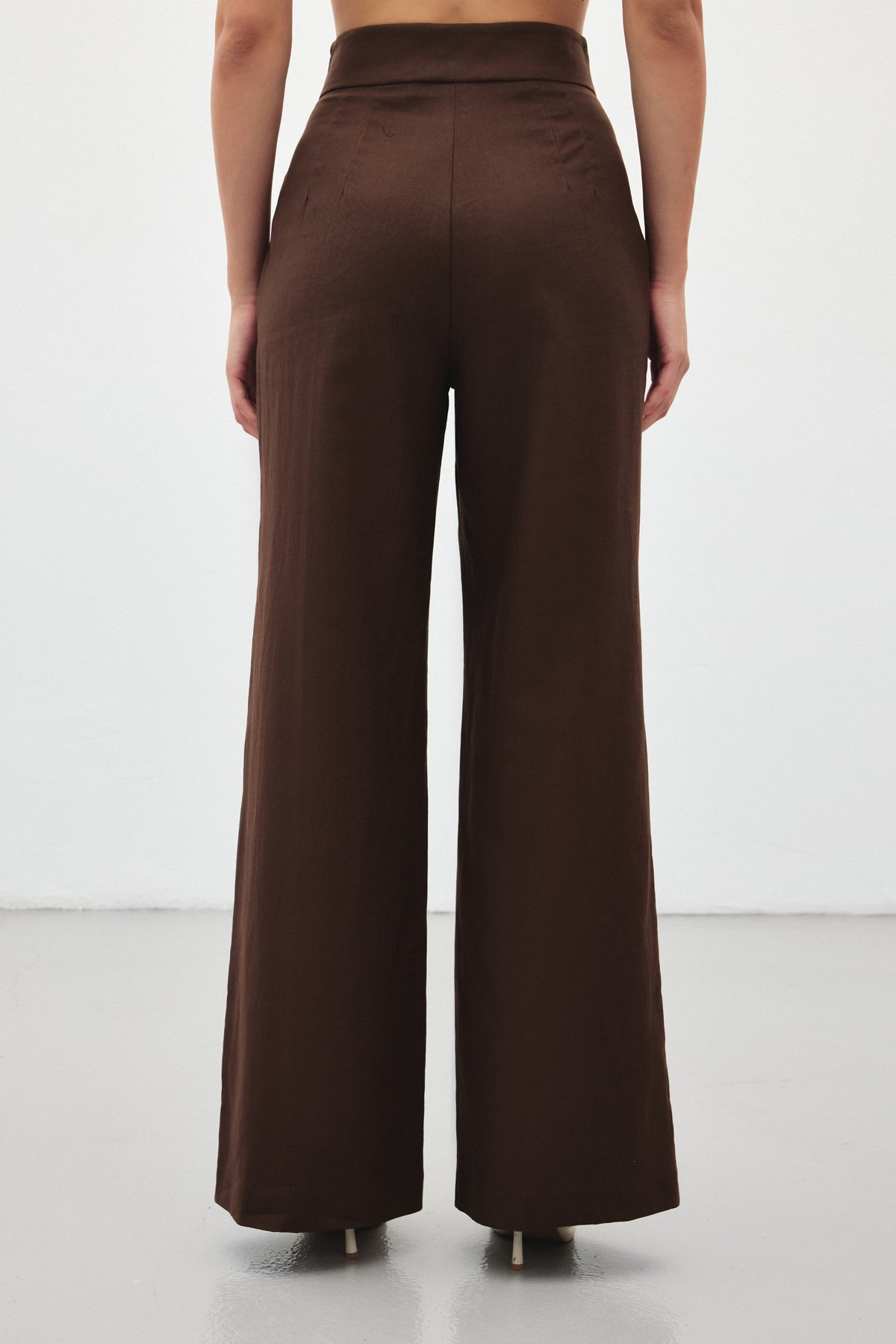 Bol Paça Keten Pantolon - Kahve