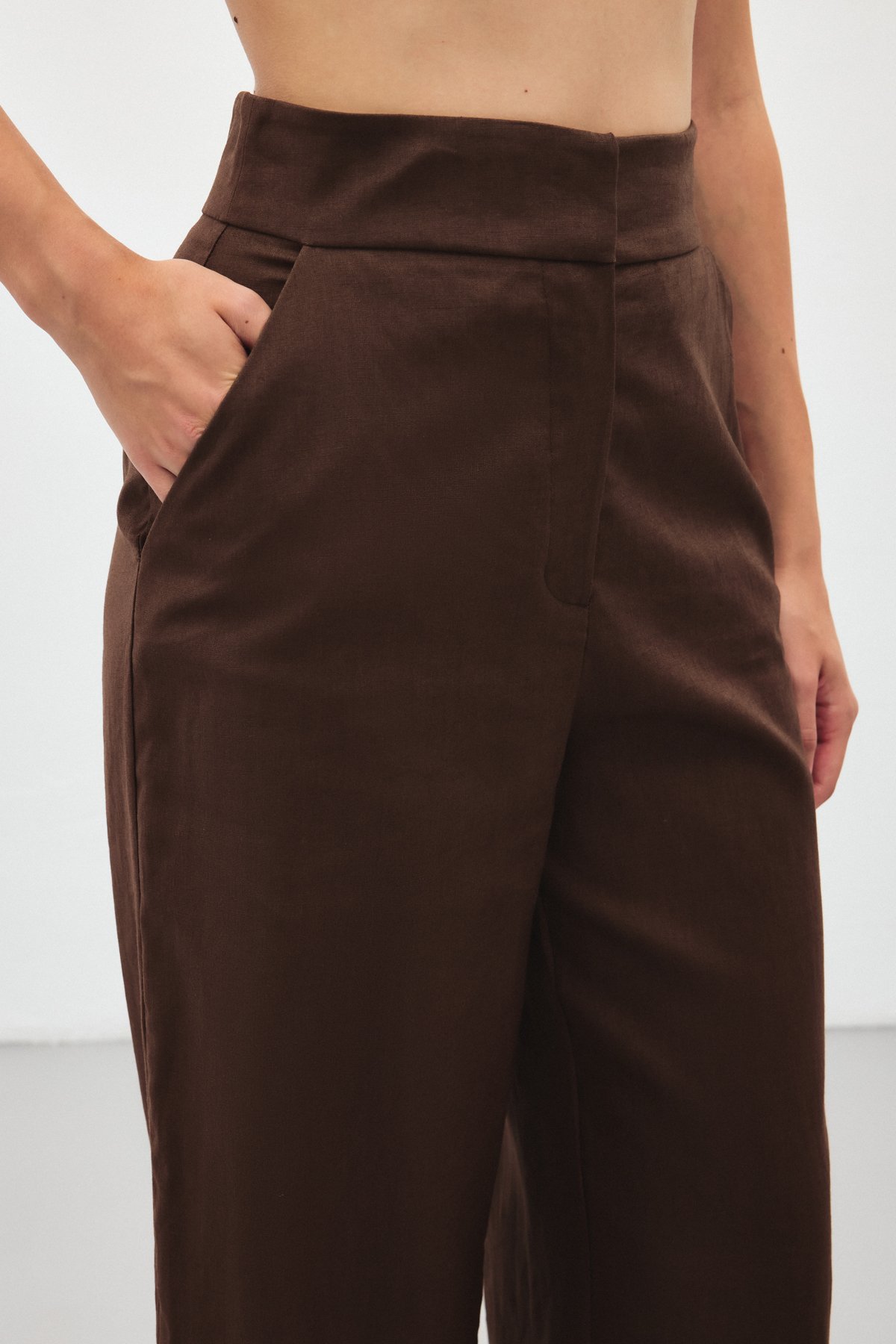 Bol Paça Keten Pantolon - Kahve