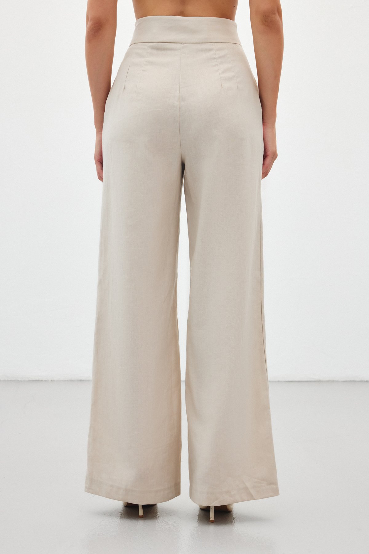 Bol Paça Keten Pantolon - Taş