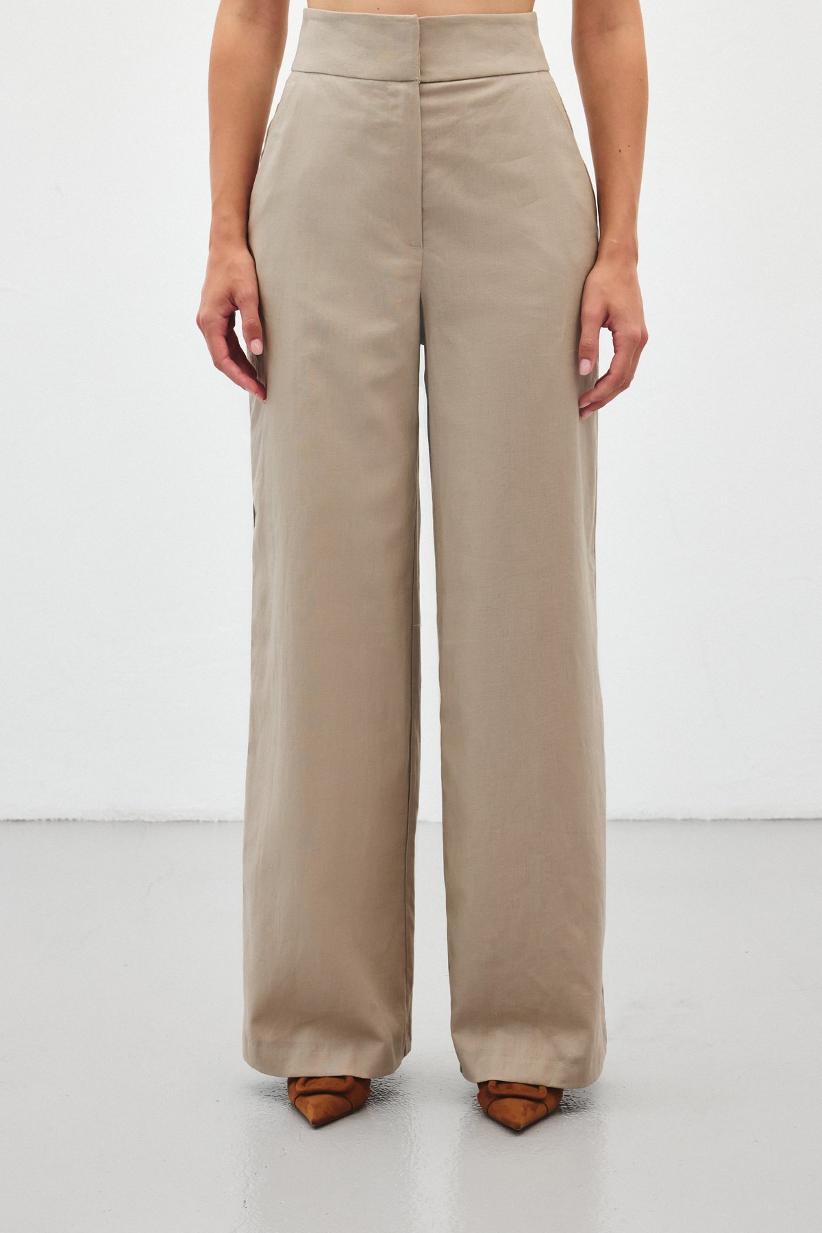 Bol Paça Keten Pantolon - Vizon