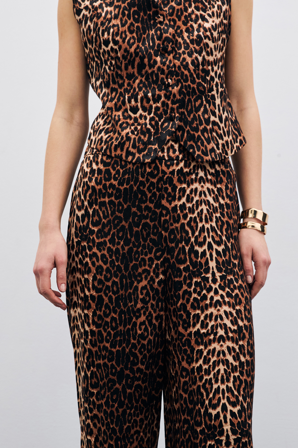 Bol Paça Leopar Pantolon - Siyah