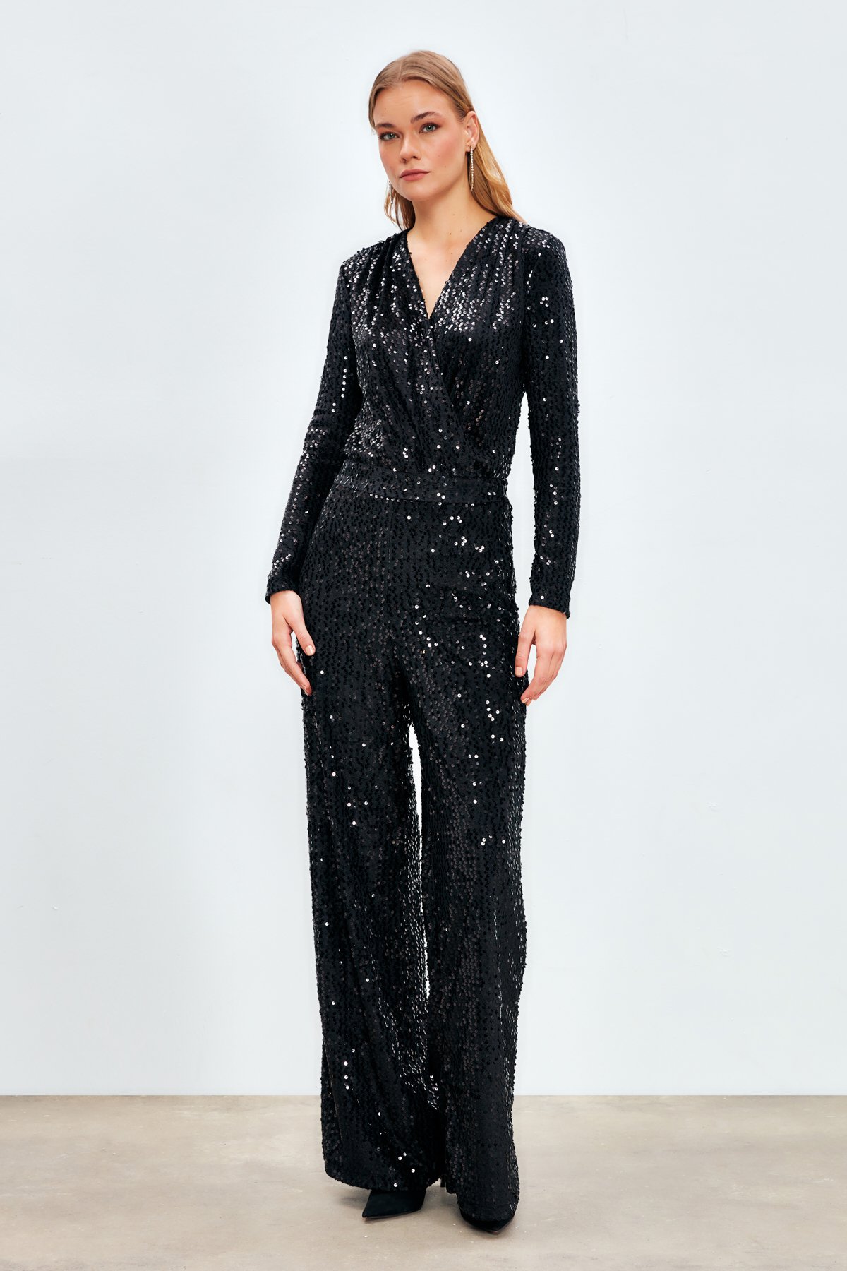 Bol Paça Payetli Pantolon - SİYAH