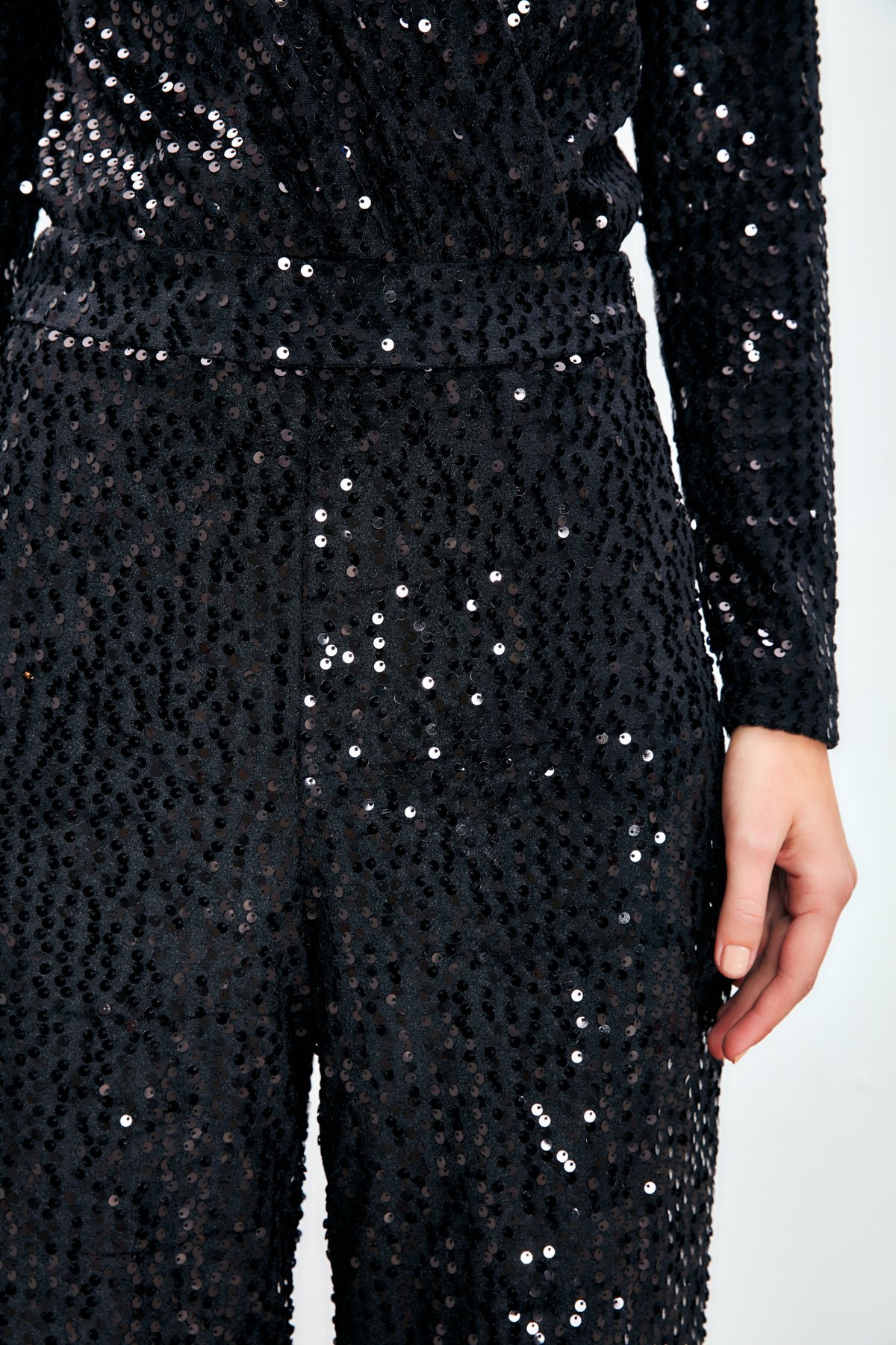 Bol Paça Payetli Pantolon - SİYAH