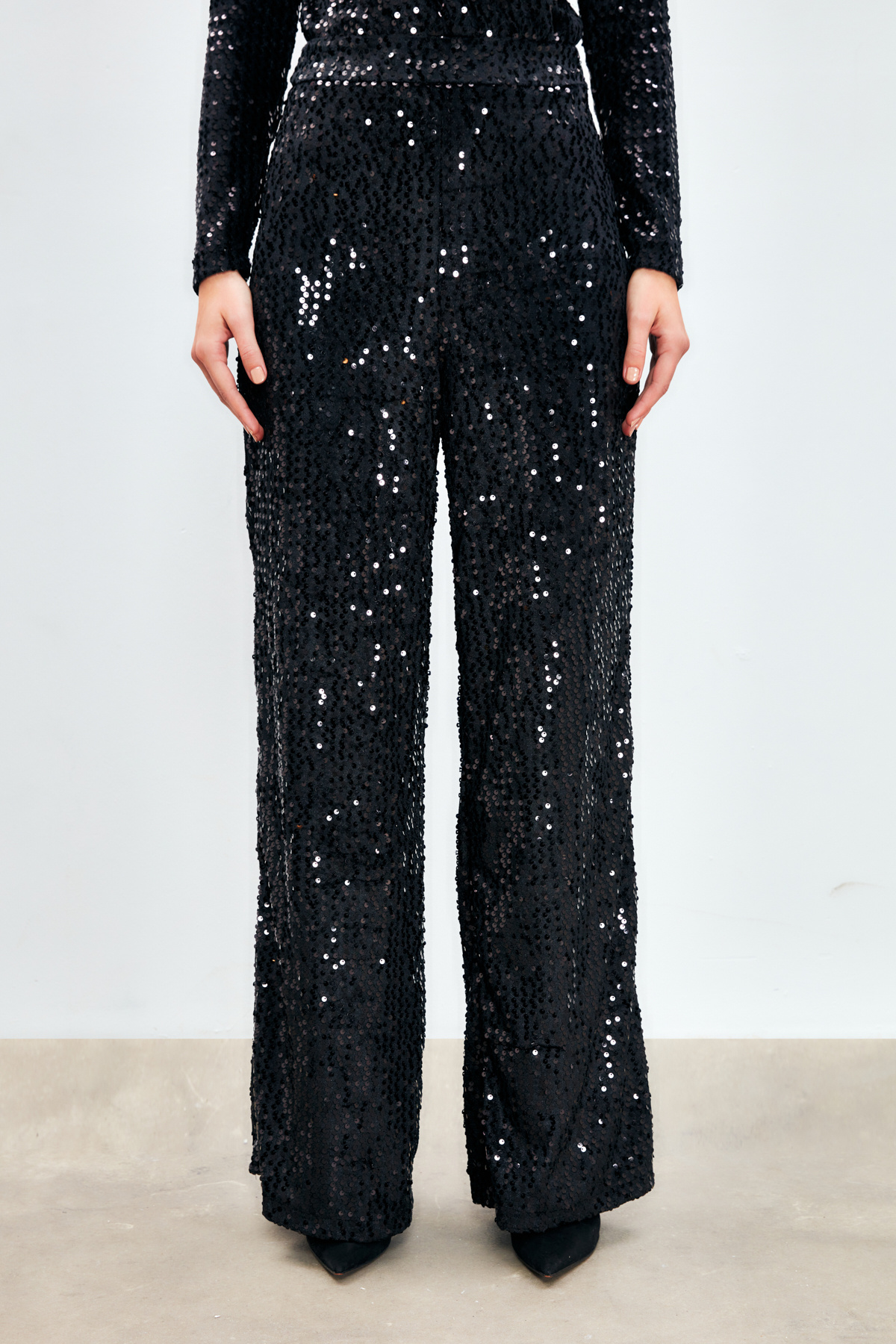Bol Paça Payetli Pantolon - SİYAH