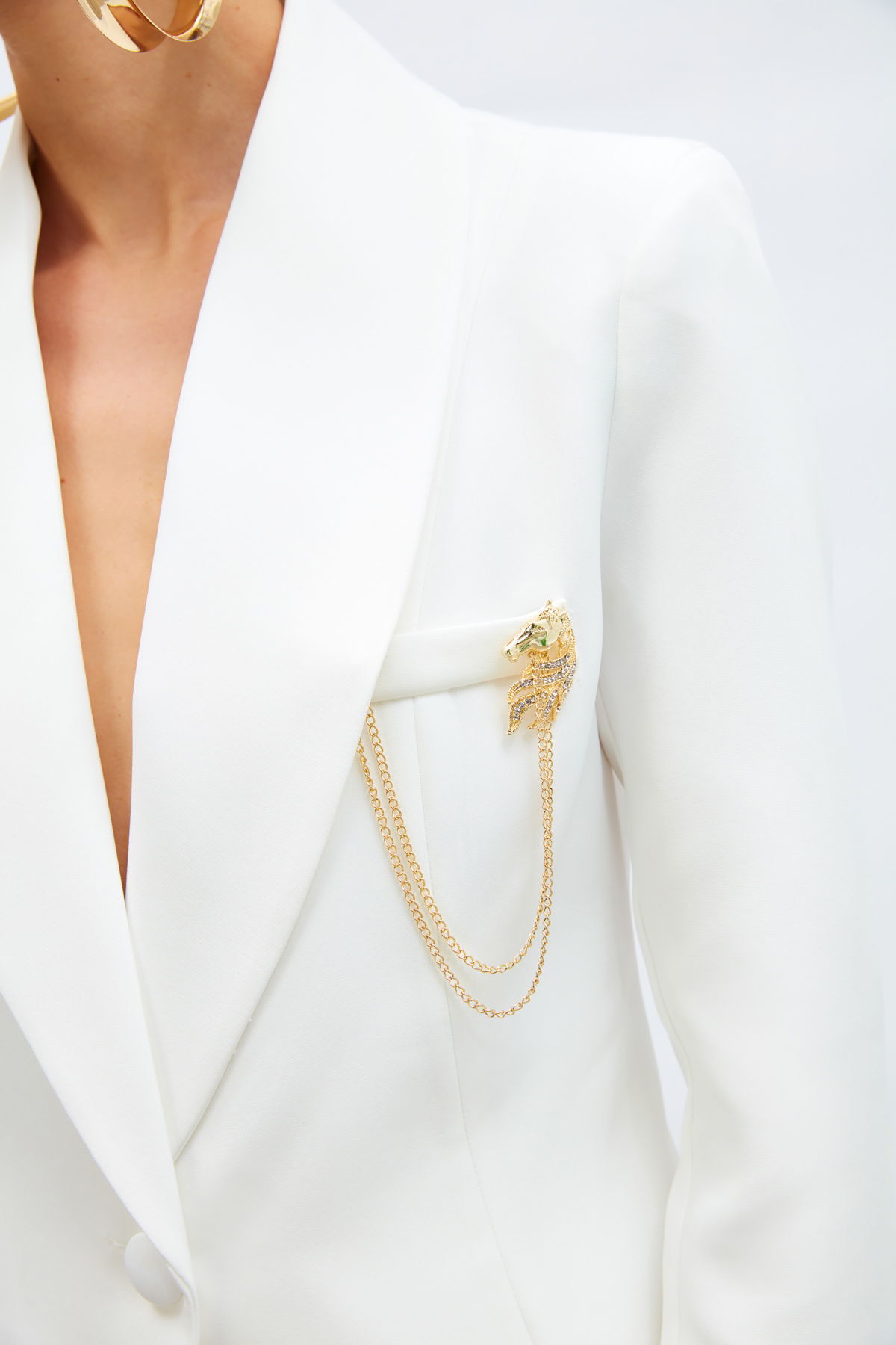 Broş Detaylı Kısa Ceket - EKRU