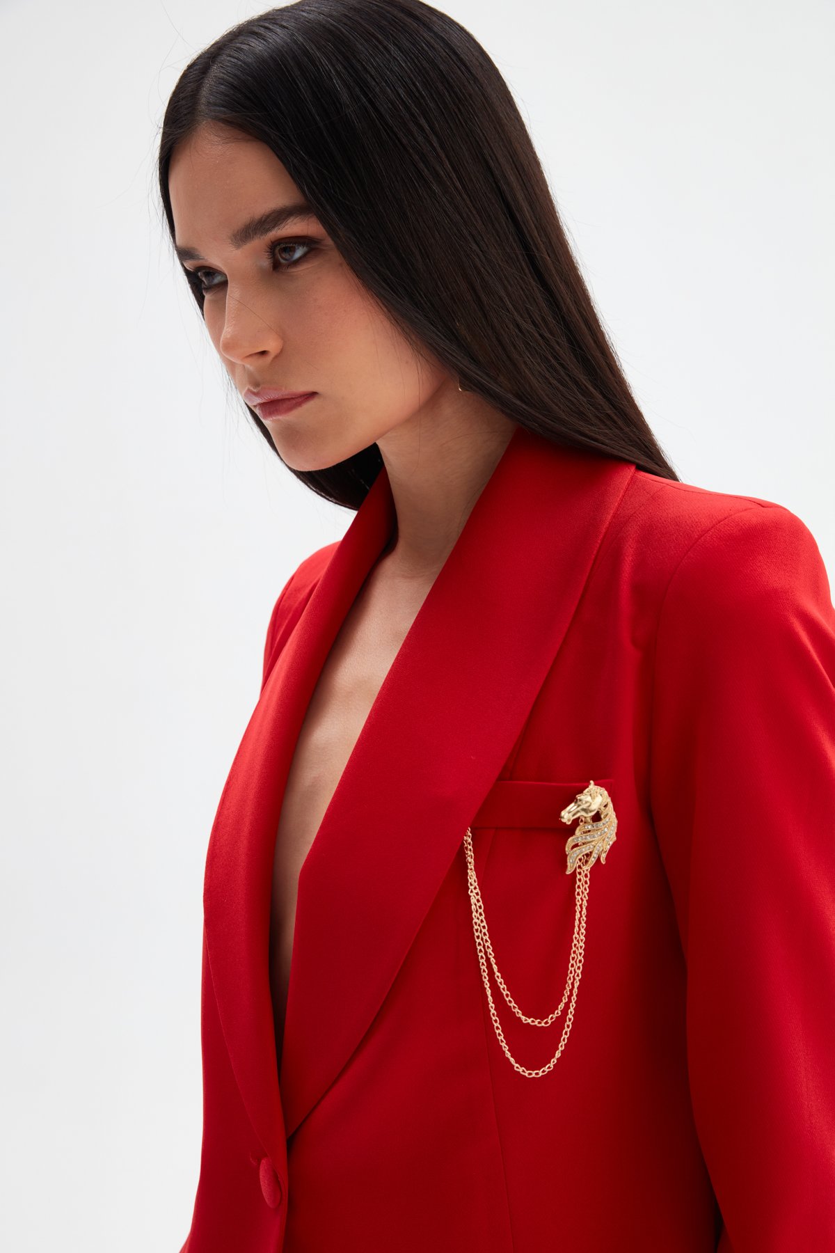 Broş Detaylı Kısa Ceket - KIRMIZI