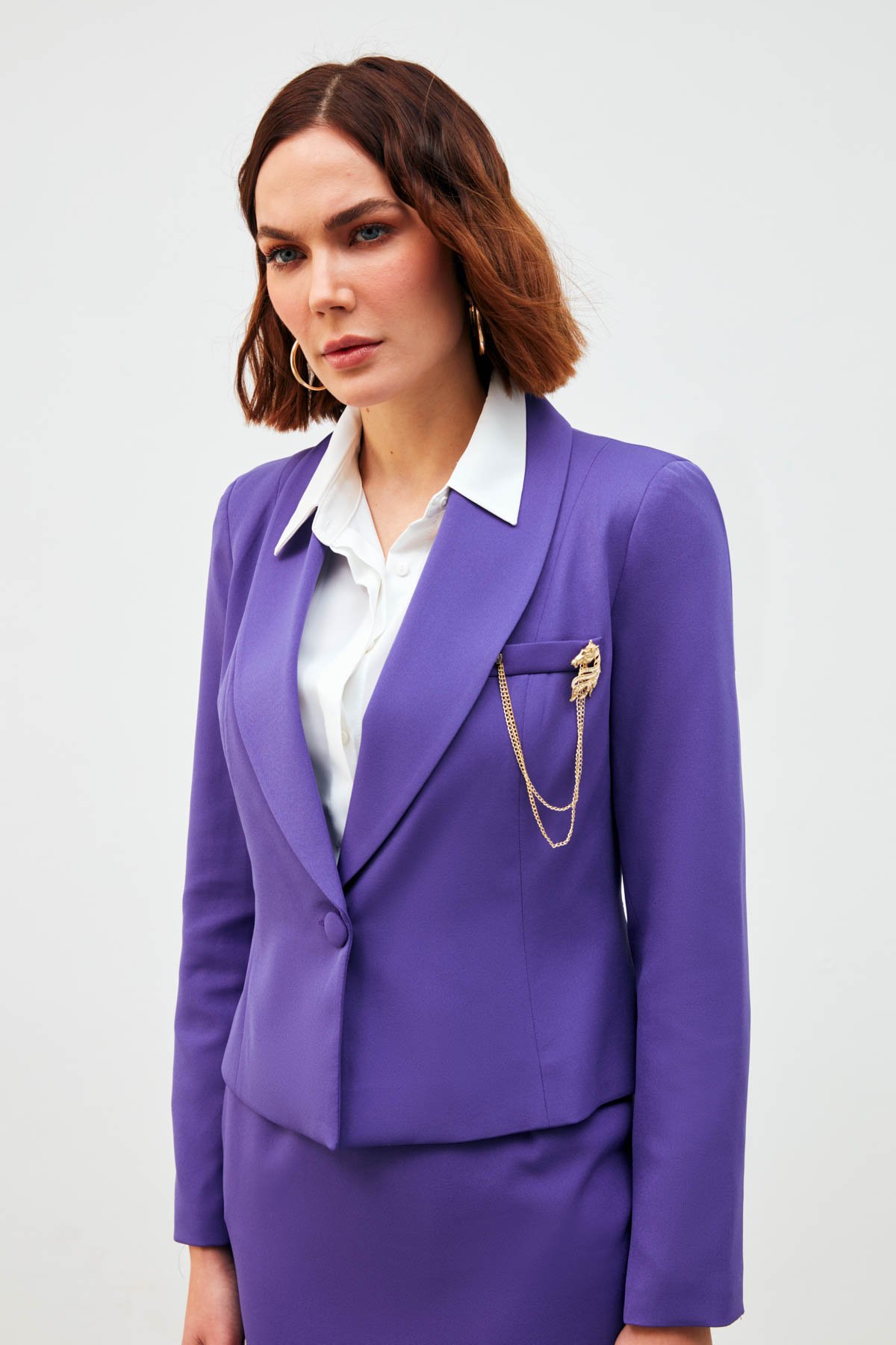 Broş Detaylı Kısa Ceket - MOR