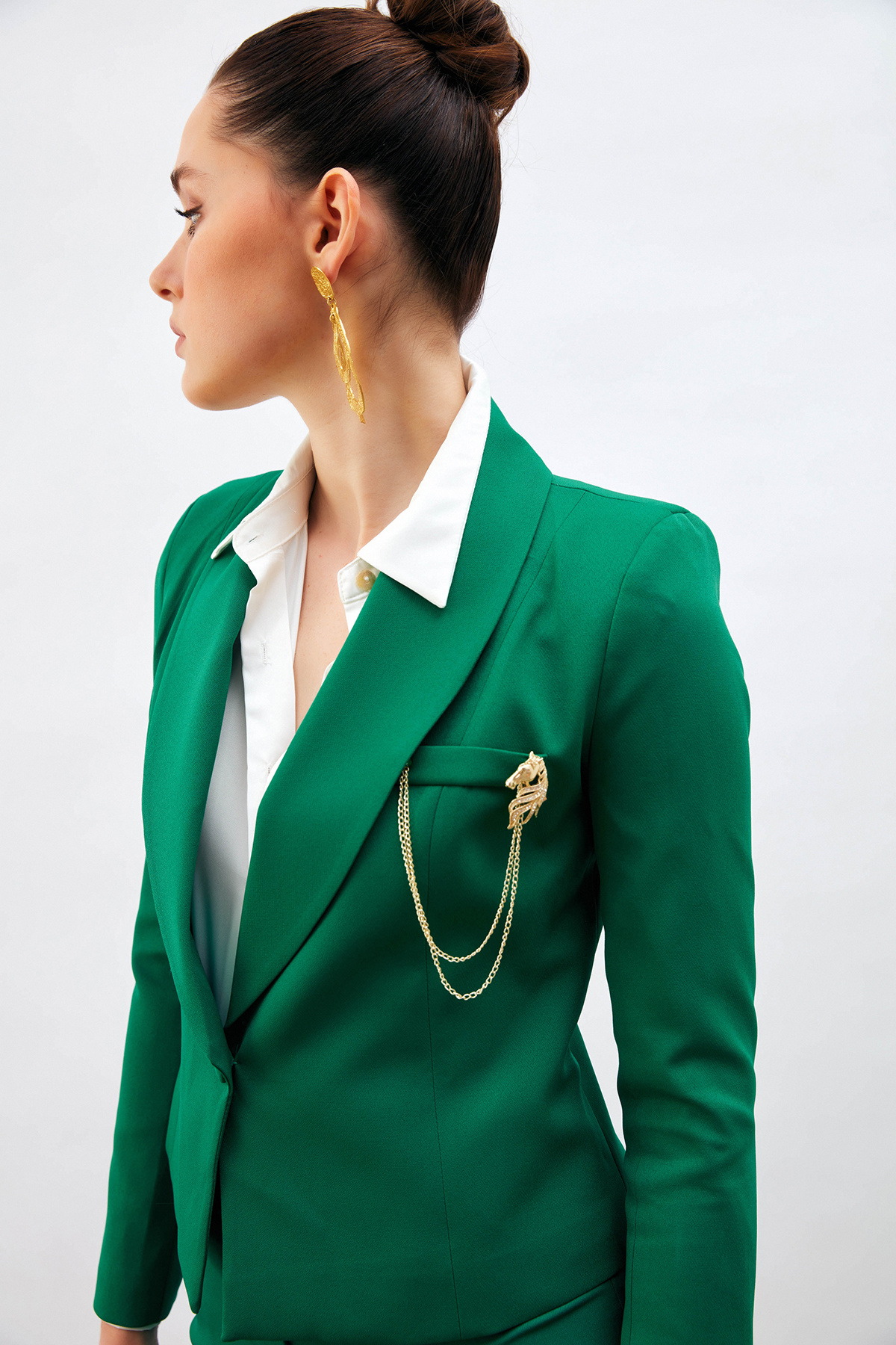 Broş Detaylı Kısa Ceket - YEŞİL