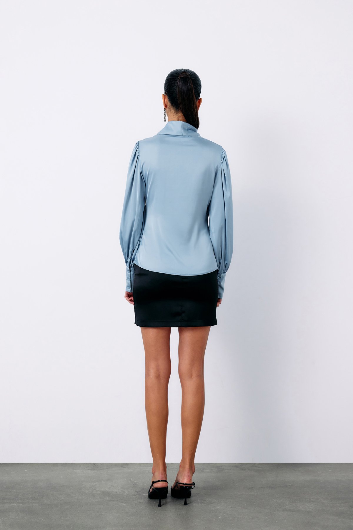 Double Breasted Blouse with Brooch - BEBE BLUE