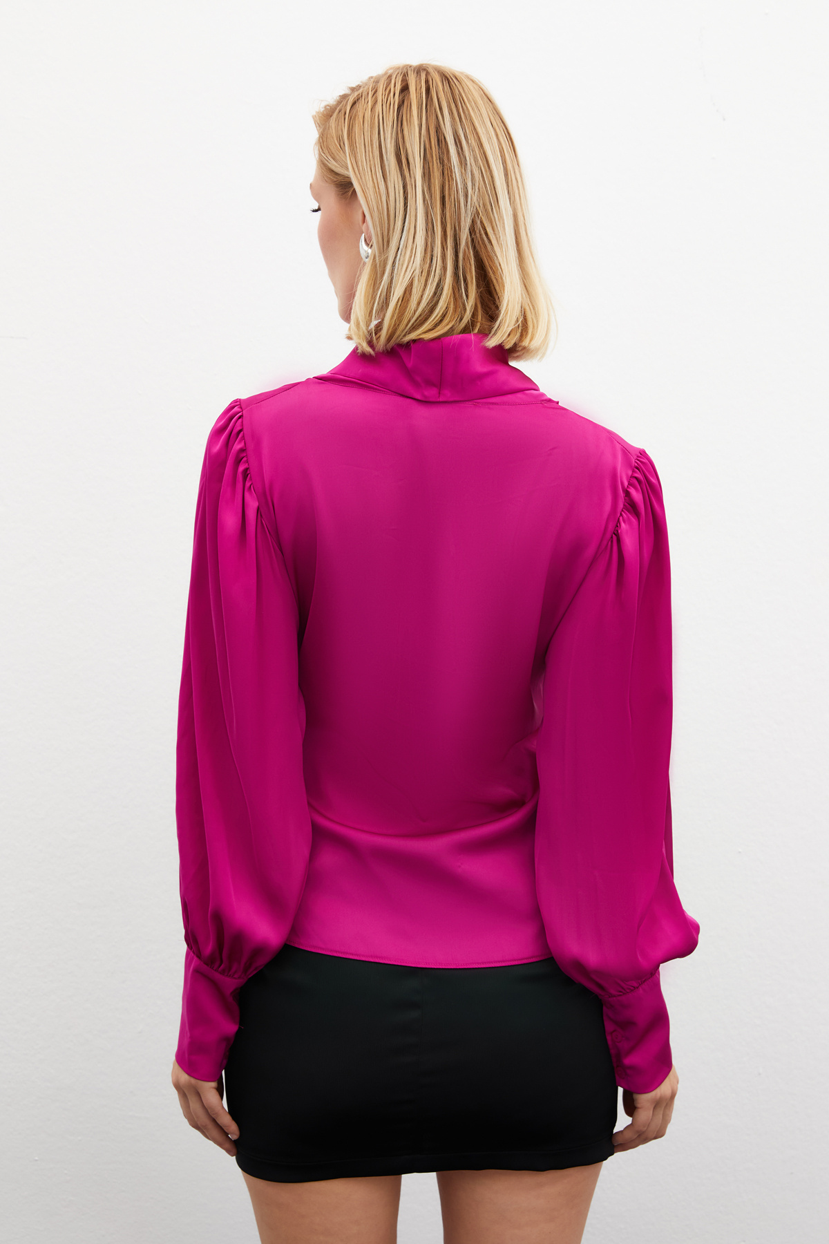Broşlu Kruvaze Bluz - FUŞYA