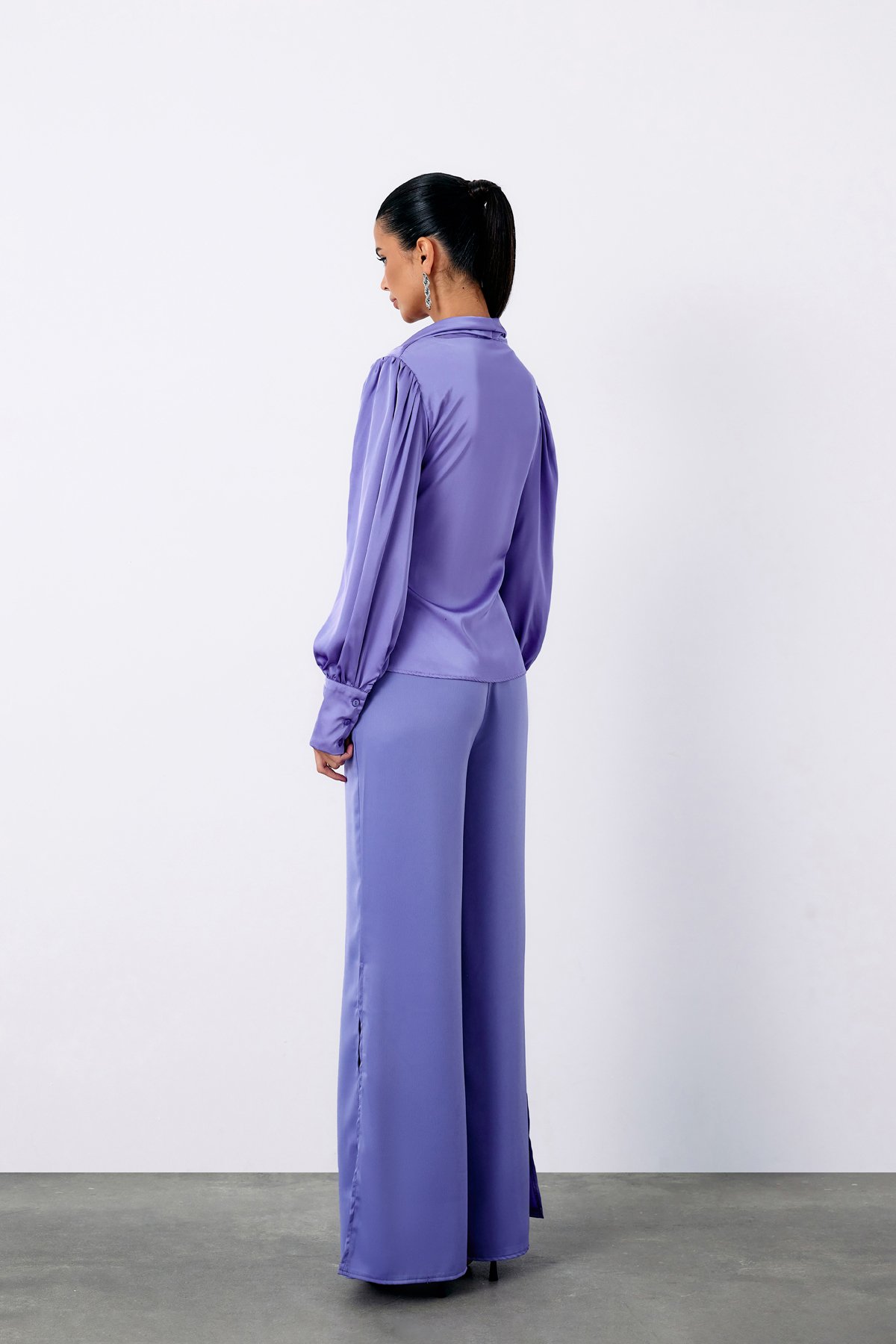 Broşlu Kruvaze Bluz - LİLA