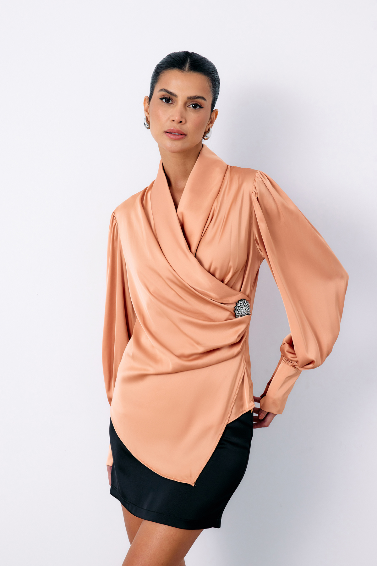 Broşlu Kruvaze Bluz - SOMON