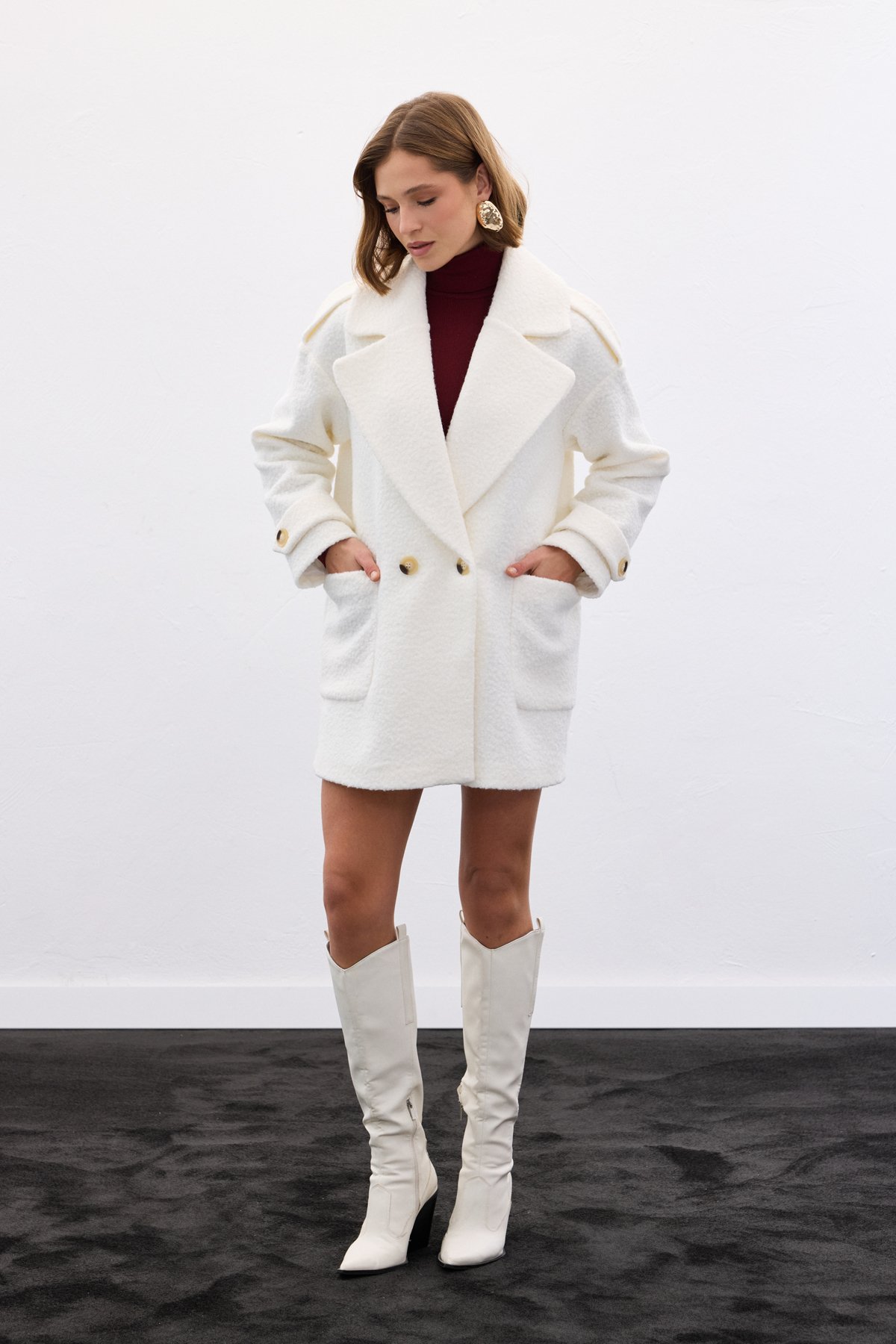 Buklet Kısa Kaban - Ekru