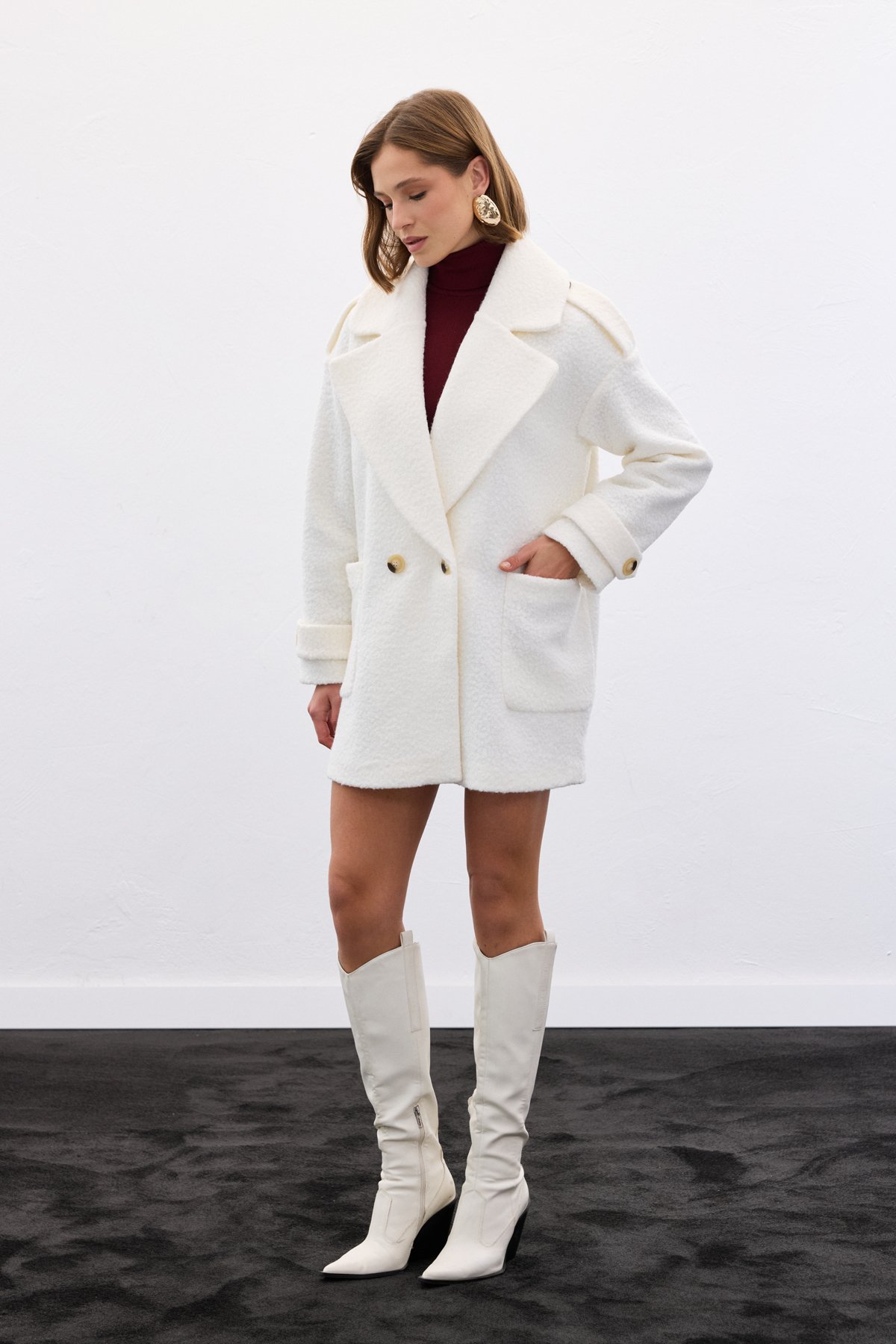 Buklet Kısa Kaban - Ekru