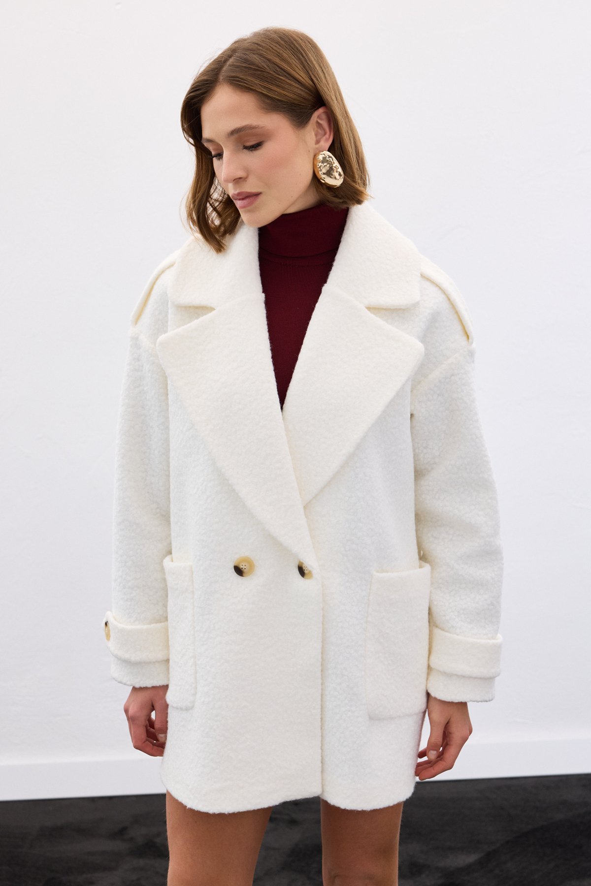 Buklet Kısa Kaban - Ekru