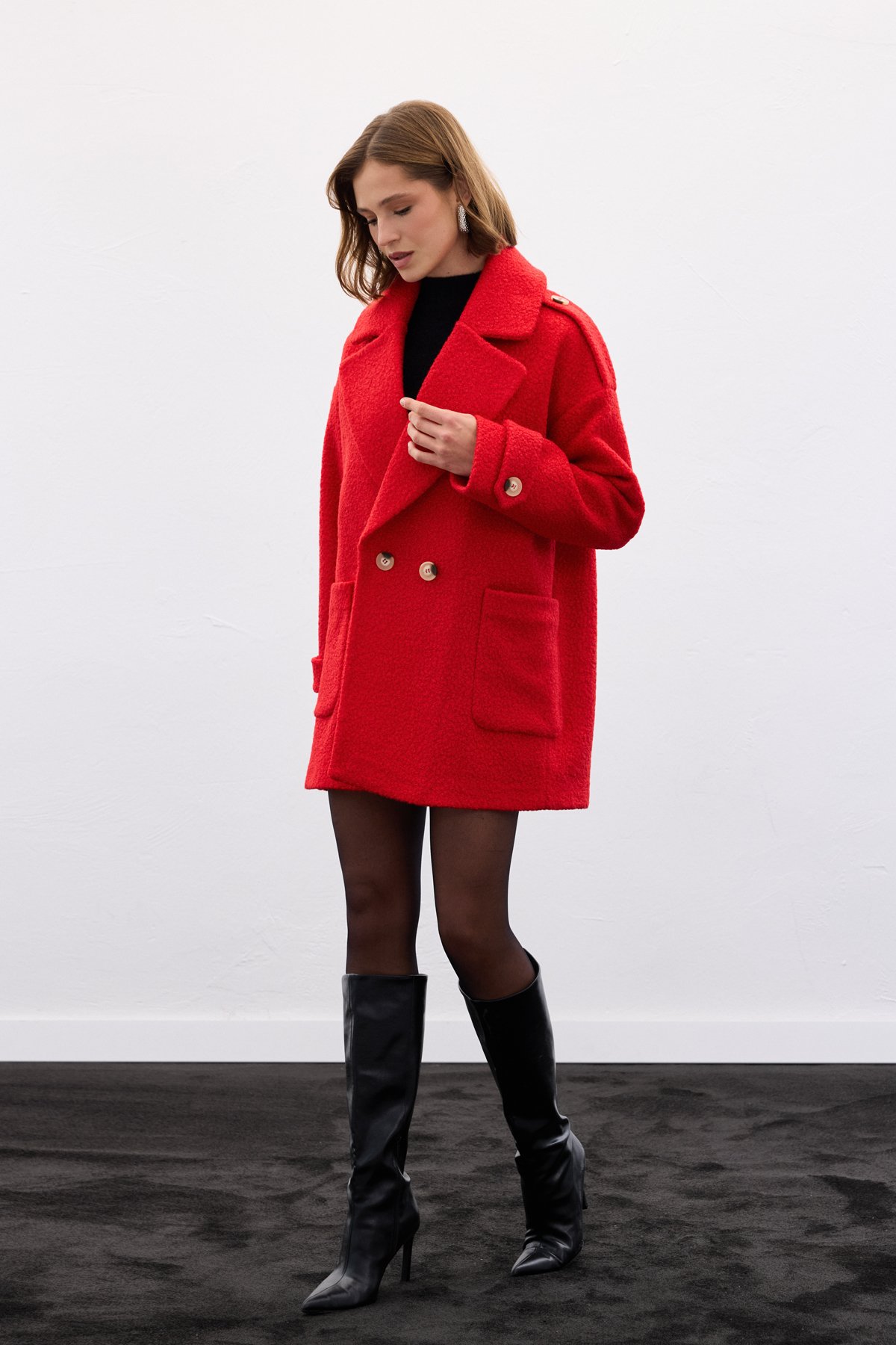 Buklet Kısa Kaban - Kırmızı