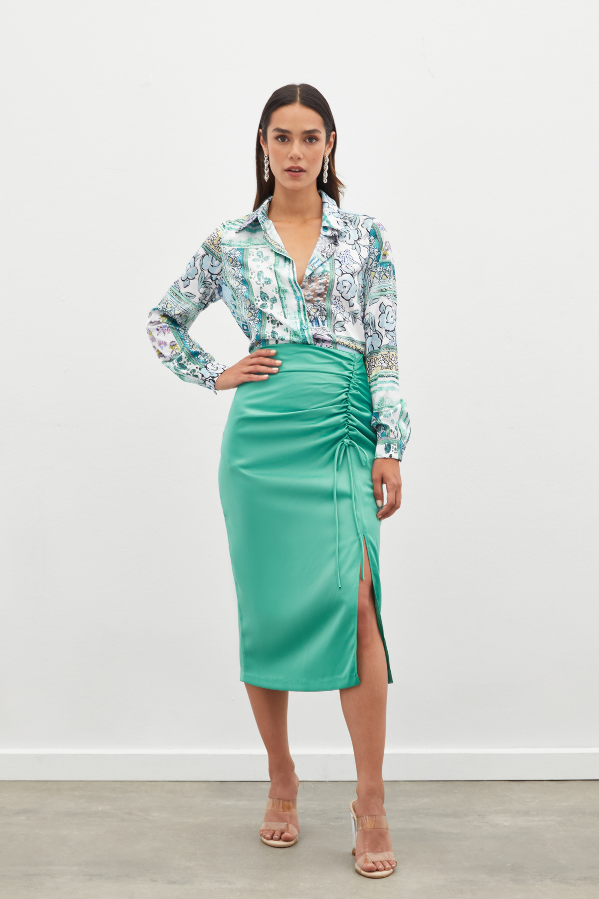 Ruffle Detailed Satin Skirt - MINT